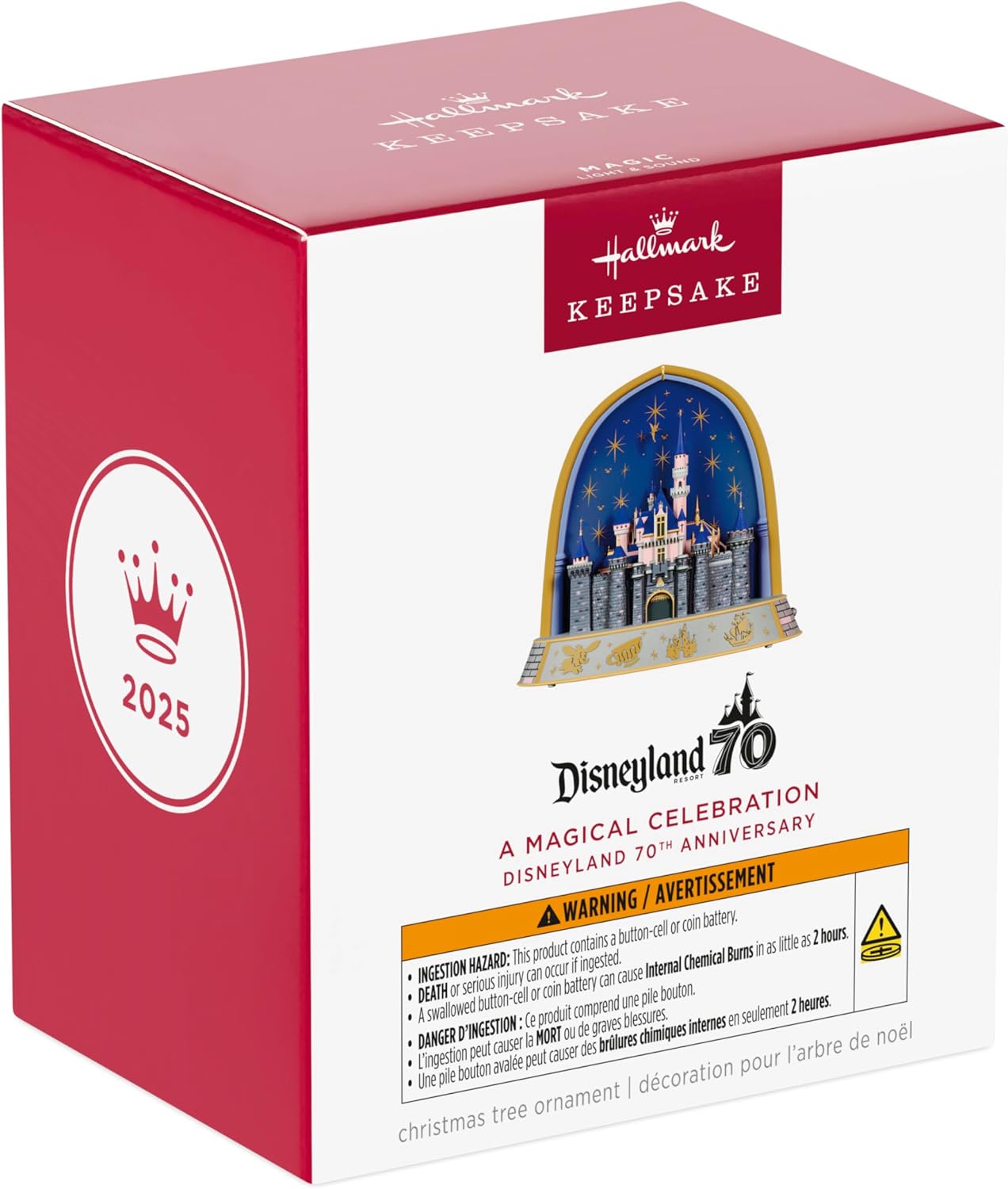 Hallmark Keepsake Adorno de Navidad Disney 2025, Celebración Mágica Musical del 70 Aniversario de Disneyland con Luz, Castillo de La Bella Durmiente