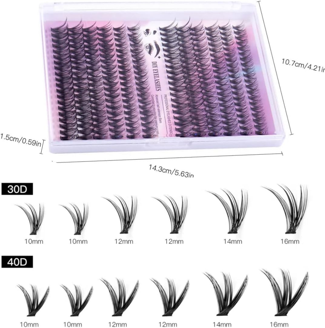 Eyelashes, 240 Lashes 30D + 40D Parts, Large Capacity, Transparent, Popular, Handmade, Parts, 0.4 - 0.6 inches (10 - 16 mm), Storage Box, Includes Eyelash Curler, Accessories, False Eyelash