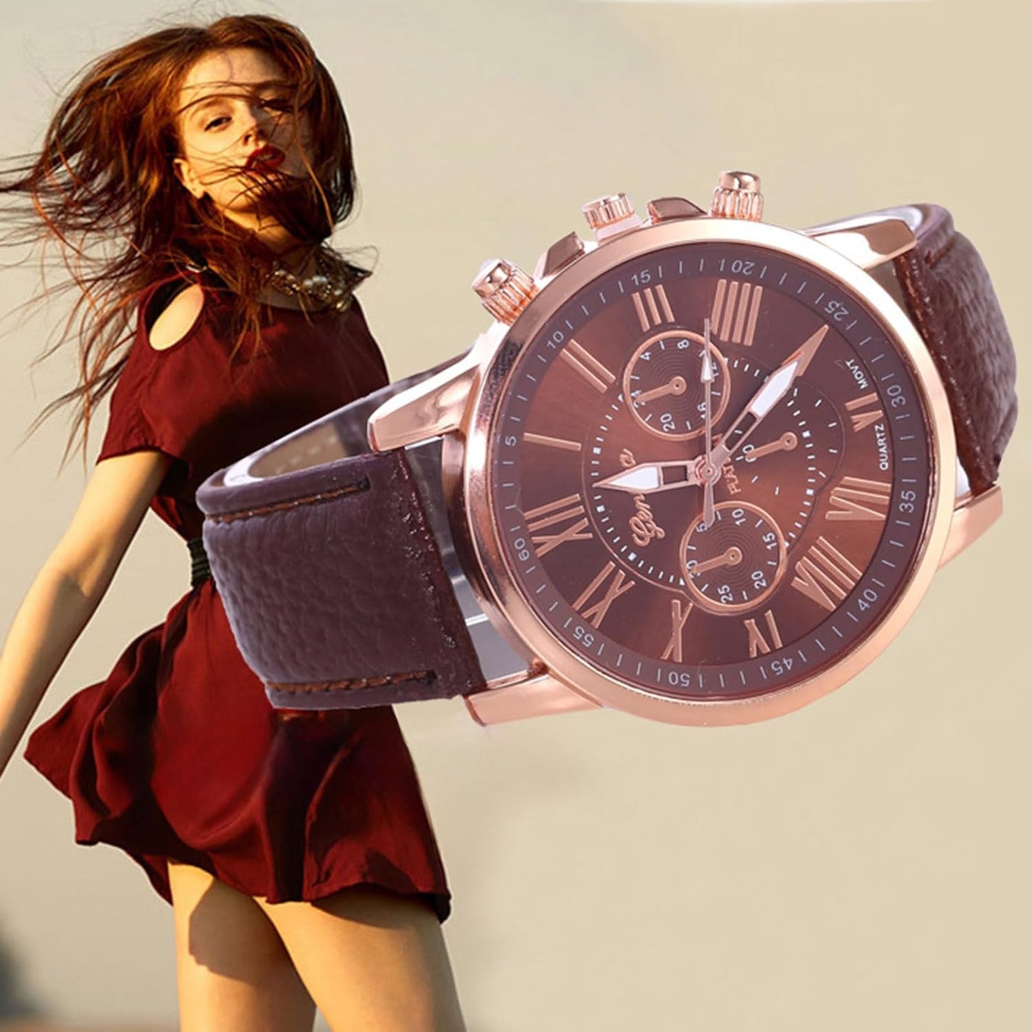 YAMAGW (Hot selling) Chronograph, Round Design, Analog Arm, Watch, Faux Leather Belt, Fashion, Accessories, Formal, Casual, Business, Men's, Women's, Men and Women