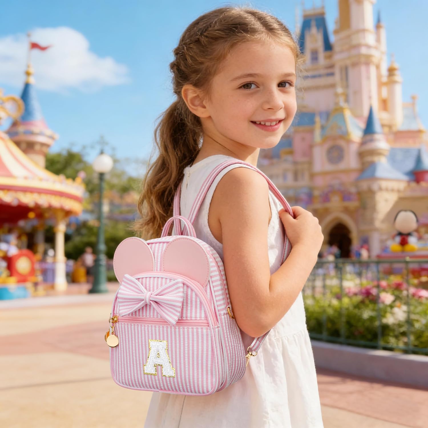 Regalo de cumpleaños personalizado para niñas pequeñas, mochila pequeña con inicial para niñas pequeñas, lindo mini bolso para niños de 3 a 10 años, rosa A