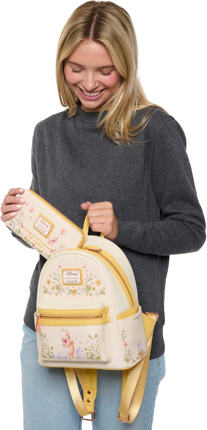 Loungefly Mini mochila bolso de mano con estampado de globos florales bolso de hombro (amarillo, Pooh)