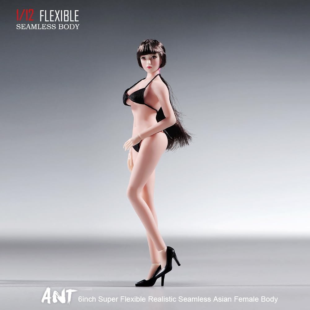 1/12 scale female body, 6.inch ultra flexible 22 joints seamless female body micro beauty three-dimensional action doll, removable foot model, suitable for hobby collection (white skin)