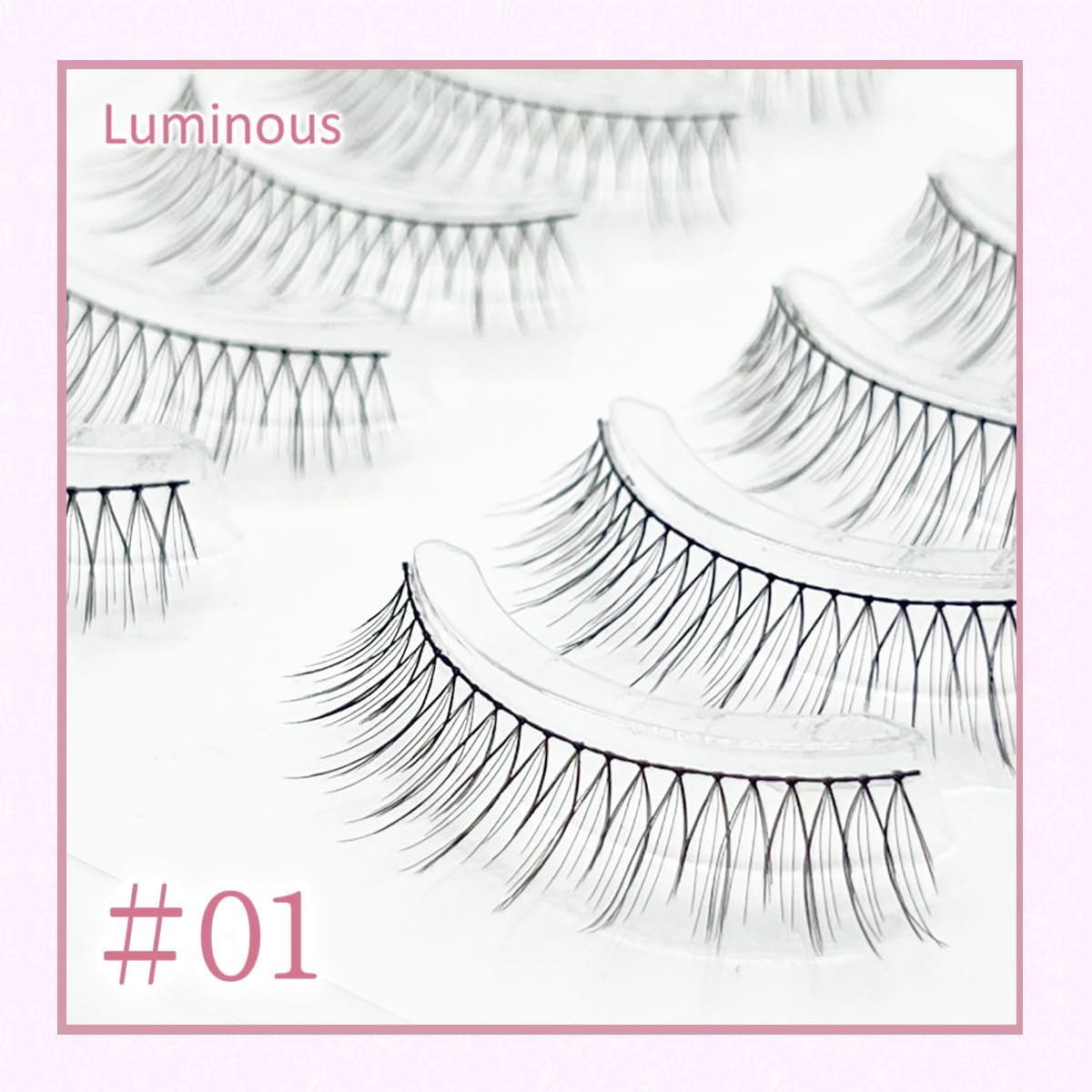 Luminous False Eyelashes, #01, Natural Volume, Both Eyes, 5 Pairs, Lightweight, Ultra Fine, 3D, Natural, Reusable, Fluffy, Easy to Apply