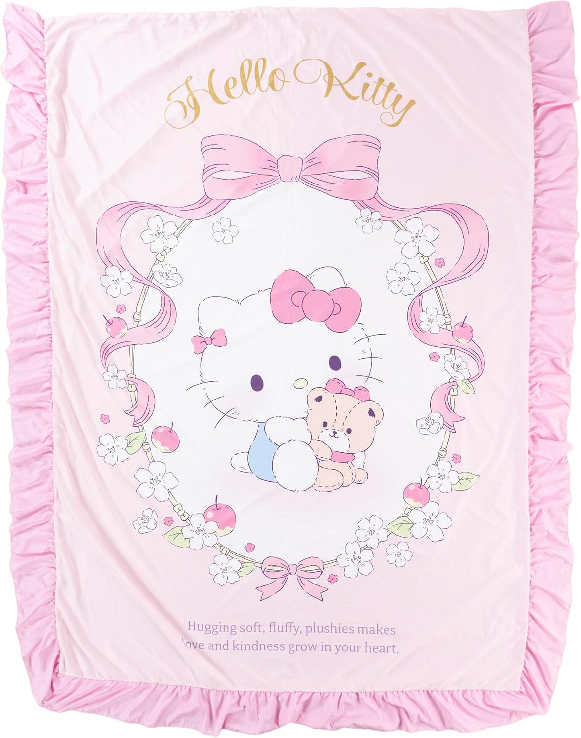 MORIPiLO Sanrio Duvet Cover and Pillowcase Set with Frills, Single (Hello Kitty Soft Peach Skin) Pink, 59.1 x 82.7 inches (150 x 210 cm), Cute Goods, Morishita Pillows 426100