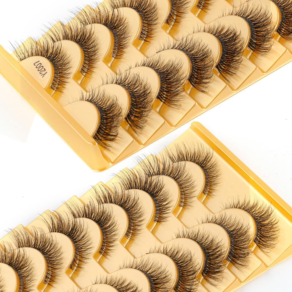 10 Pairs Transparent False Eyelashes Fake Mink Eyelashes Thick Soft Handmade Stage Daily Makeup Long Eyelashes (Y2007)