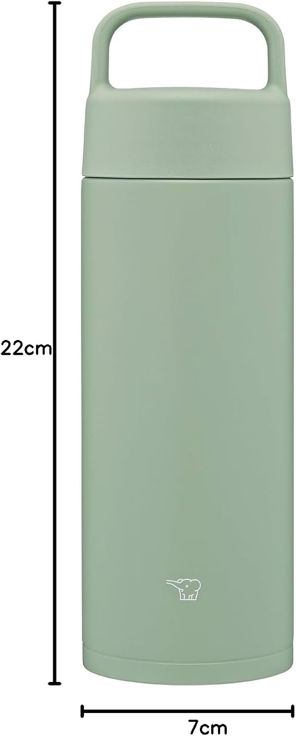 Zojirushi Thermos, 500ml Water Bottle with Convenient Handle for Carrying, Easy to Clean, Dishwasher Safe, Seamless Lid, Only 2 Parts to Wash, Keeps Hot and Cold, Screw-on Mug, Green SM-RS50-GA