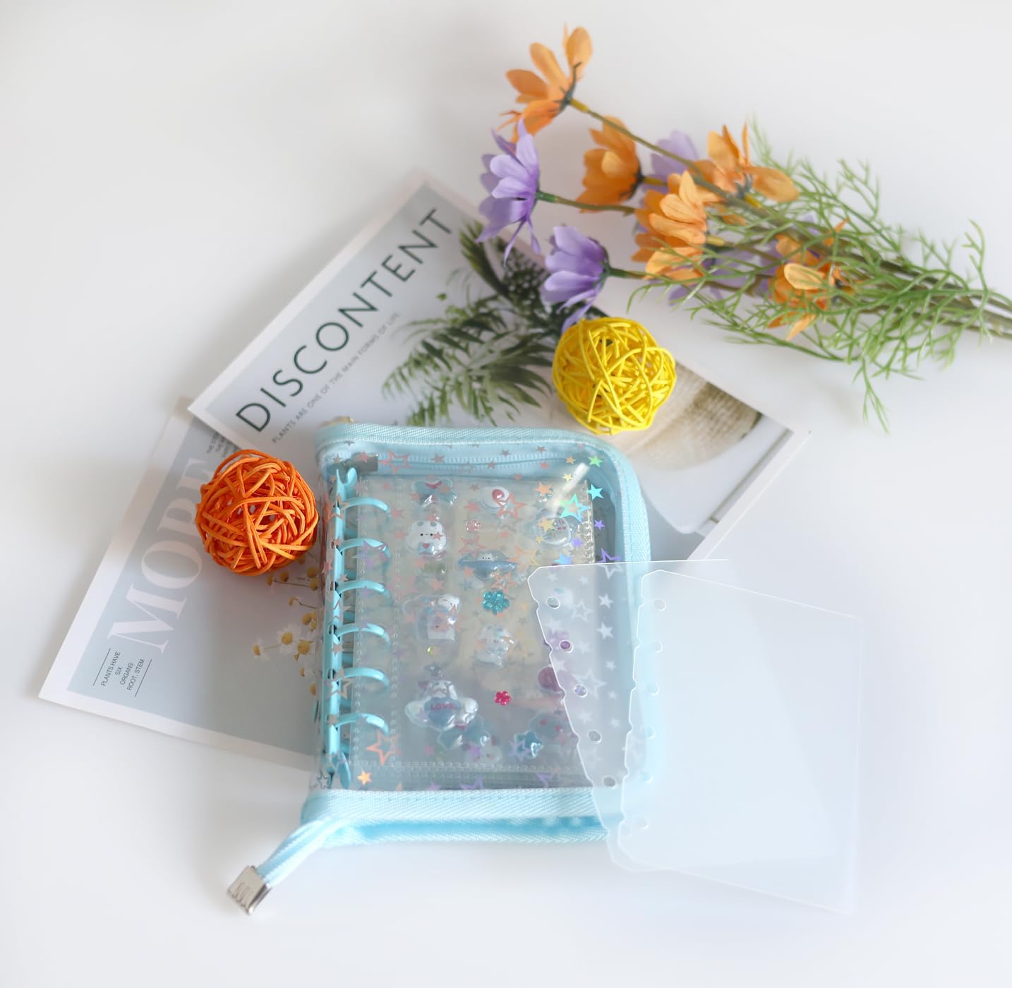 Binder Sealing Book, Seal Storage, A7, 6 Holes, Binder Card Protection, 10 Transparent Sleeves, Lightweight, Dustproof, Sticker Storage, Photo Storage, Star Pattern, Transparent Sticker Pad