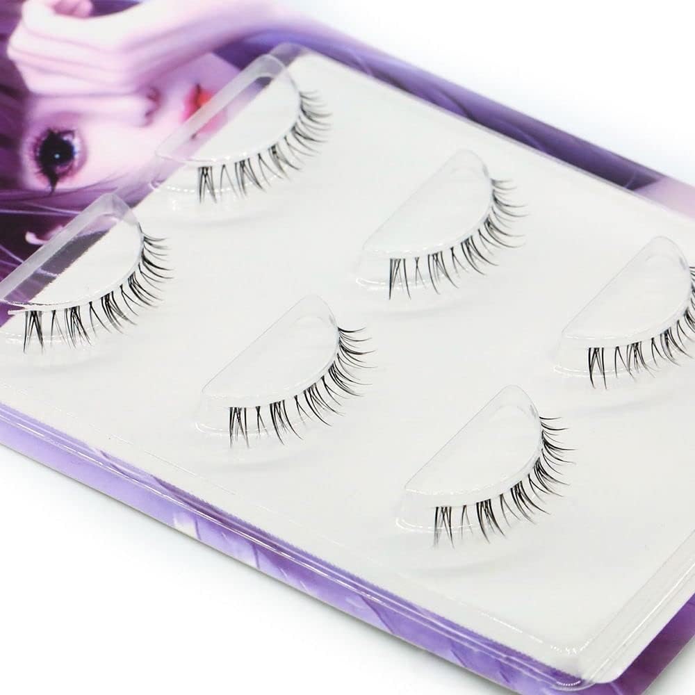 3 Pairs Tie Lower Eyelashes Transparent Stem Natural Cartoon Eyelashes Handmade Eye Makeup Tool