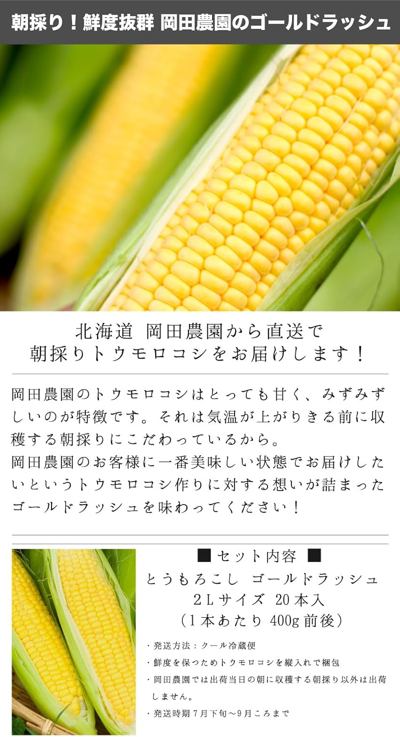 Corn, Hokkaido, Gold Rush, 6.6 gal (2 L), Size x 10, Morning Harvesting, Sweet Corn, Hokkaido, Corn, and Shrimps