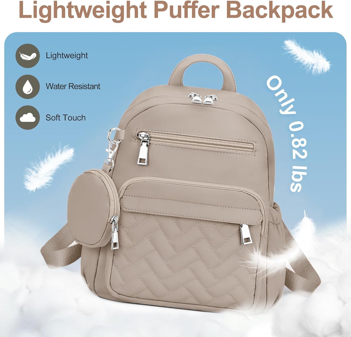 SYTRAH - Mochila antirrobo para mujer, mochila de viaje acolchada impermeable con cremalleras de bloqueo y monedero, mochila acolchada compacta para el trabajo, viajes y aeropuerto, elegante y ligera caqui