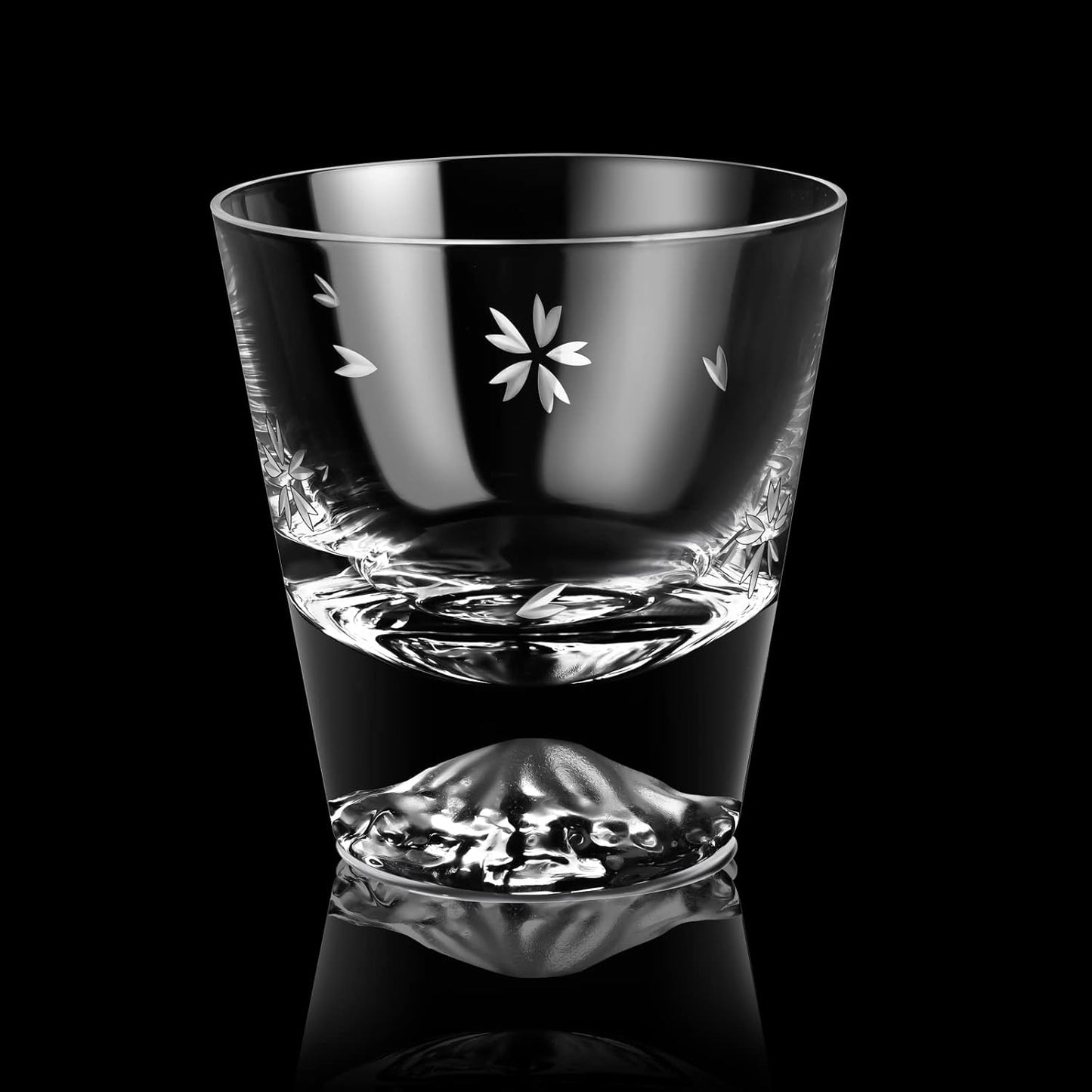 Mt. Fuji Glass, Rock Glass, Cherry Blossom Cut, Luxurious, Artisan Handmade, Paulownia Box, Japanese Sake, Beer, Whiskey, Glass, Stylish, Celebration, Wedding Gift, Sixtieth Birthday Celebration, Gift