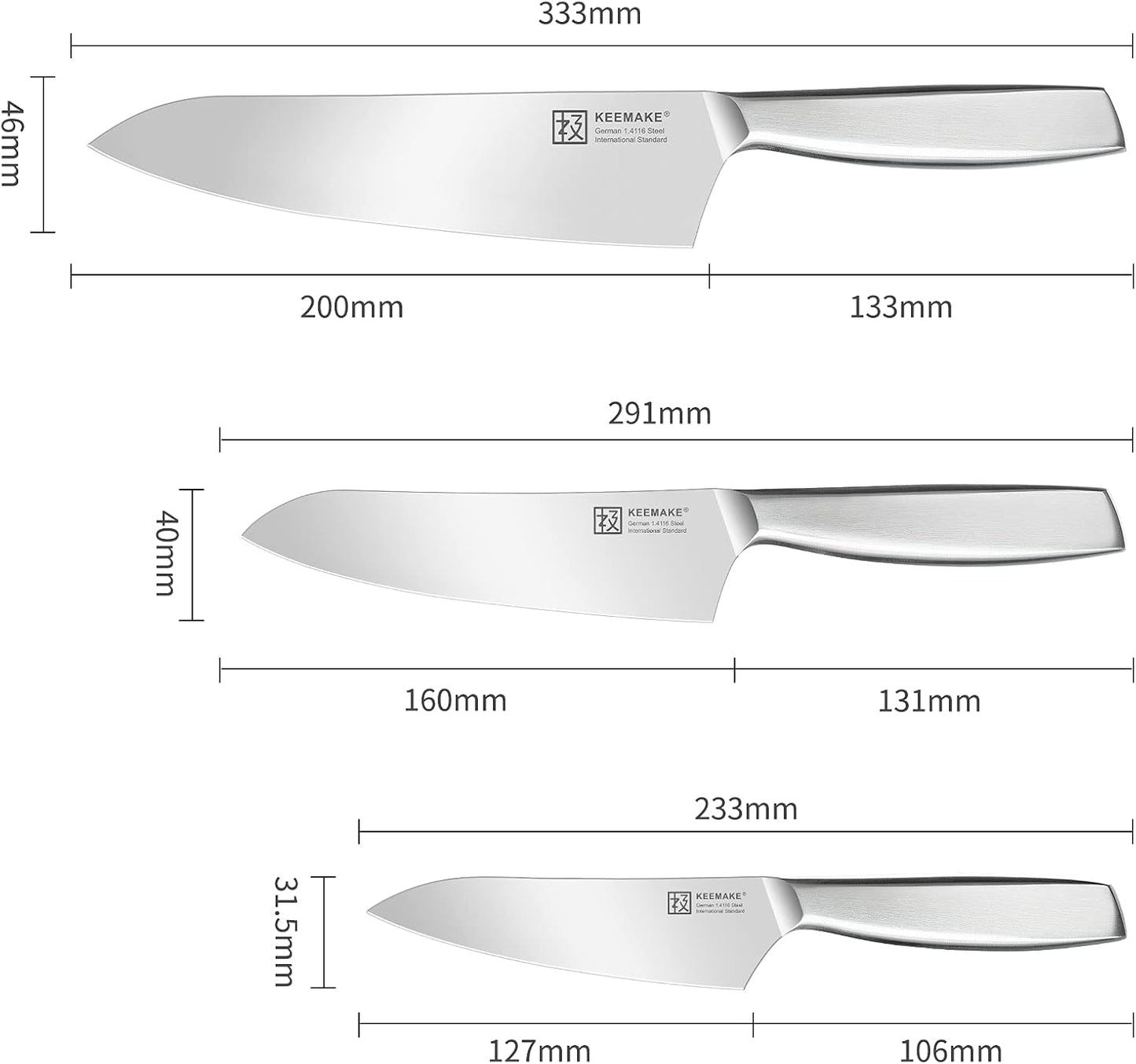 KEEMAKE Santoku Knife, 6.3 inches (160 mm), Stainless Steel, Dishwasher Safe, Multi-purpose, Cooking, Multi-functional, Left-Handed, Meat/Slice, Fish, Kitchen Supplies, Present, Gift