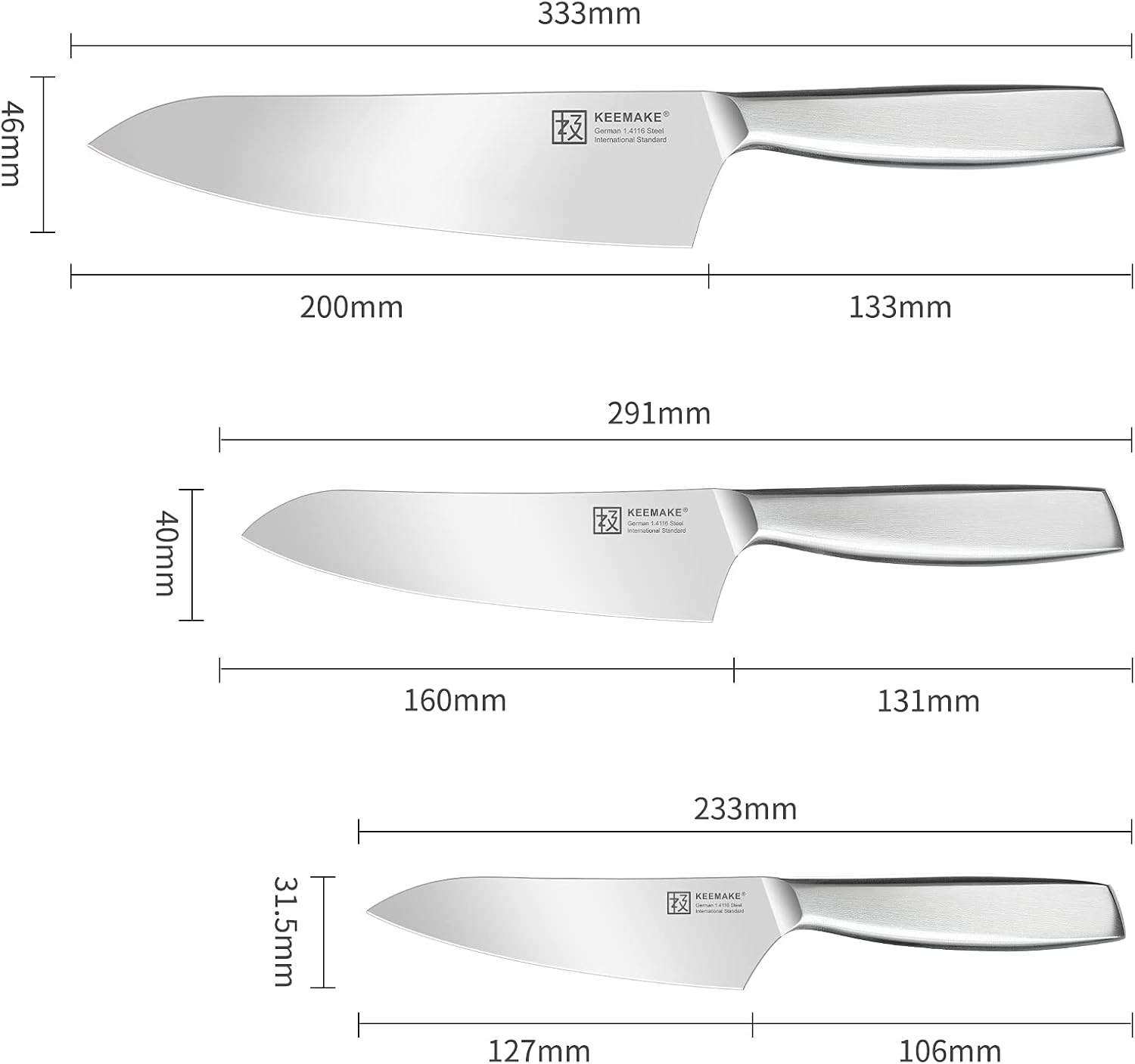 KEEMAKE Santoku Knife, 6.3 inches (160 mm), Stainless Steel, Dishwasher Safe, Multi-purpose, Cooking, Multi-functional, Left-Handed, Meat/Slice, Fish, Kitchen Supplies, Present, Gift