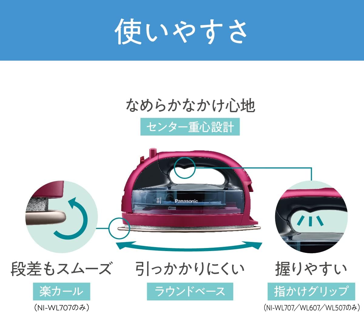 Panasonic Cordless Steam W Head Iron Pink NI-WL707-P