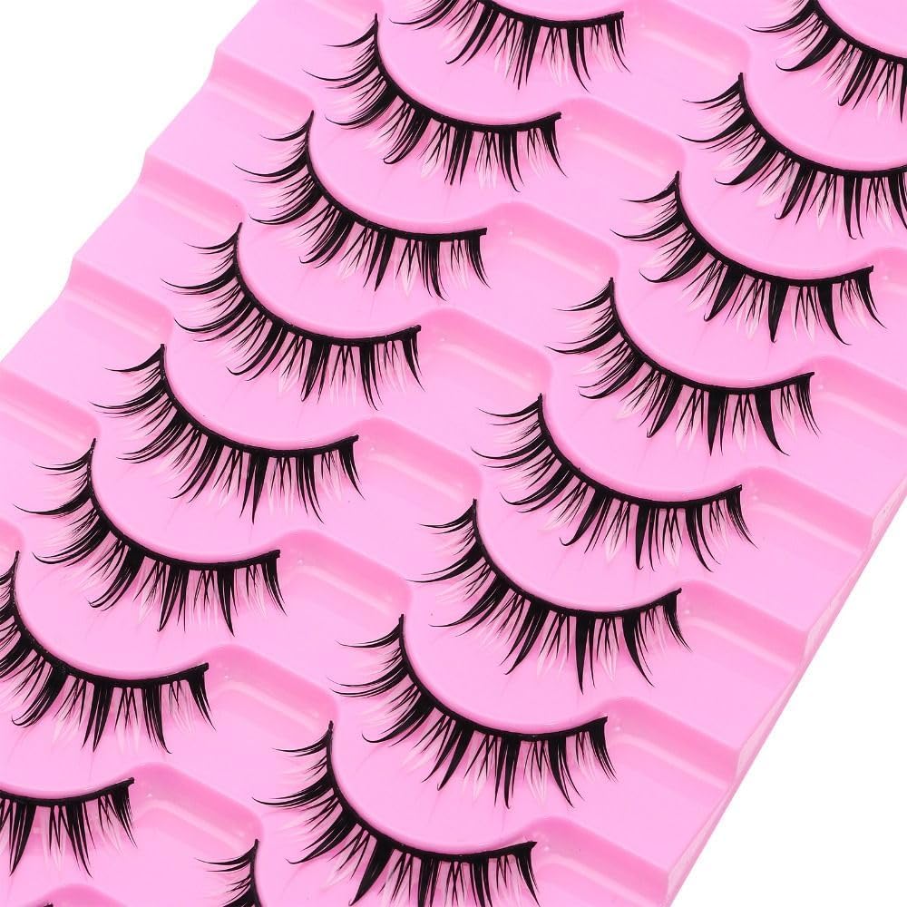 10 Pairs Black and White Cartoon Eyelashes Japanese Anime Cosplay Eyelashes Spiky Wet Look Eyelashes 13mm Asian False Eyelashes Cluster