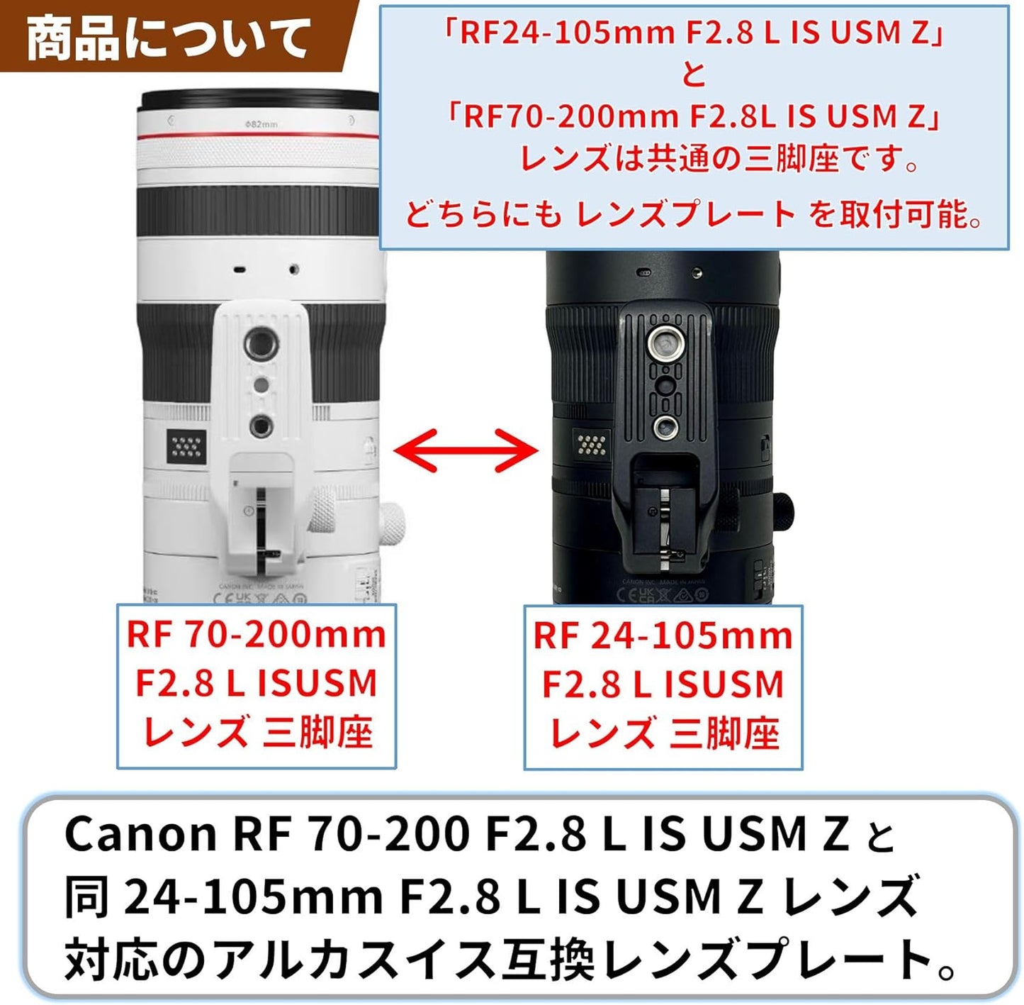 F-Foto Lens Plate for Canon RF 70-200mm F2.8 L IS USM Z / 24-105mm F2.8 L IS USM Z Compatible (Silver, Arca-Swiss Compatible, Tripod Back, 2-point, Japanese Company) LP-C70200F28Z-AS