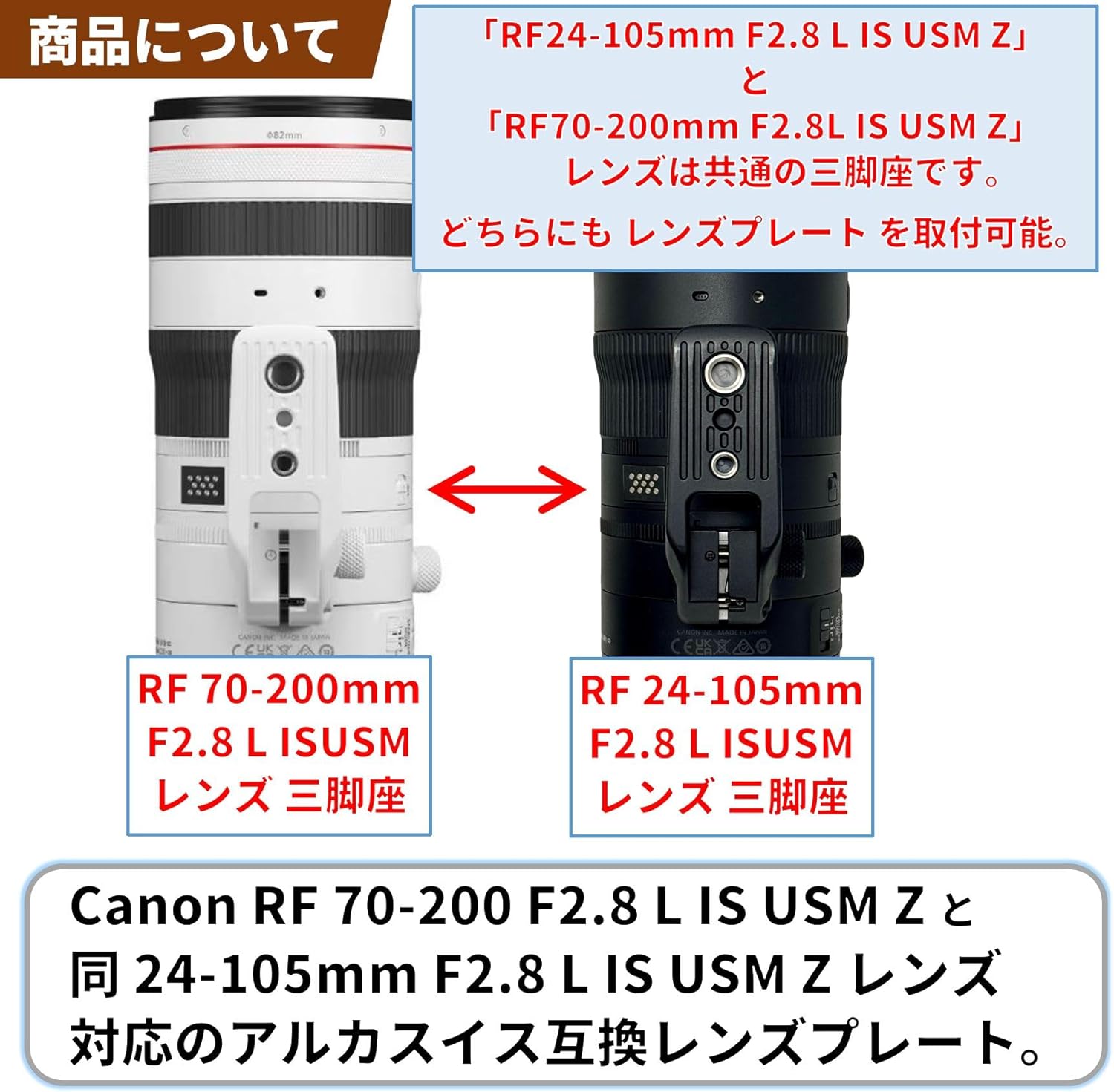 F-Foto Lens Plate for Canon RF 70-200mm F2.8 L IS USM Z / 24-105mm F2.8 L IS USM Z Compatible (Silver, Arca-Swiss Compatible, Tripod Back, 2-point, Japanese Company) LP-C70200F28Z-AS