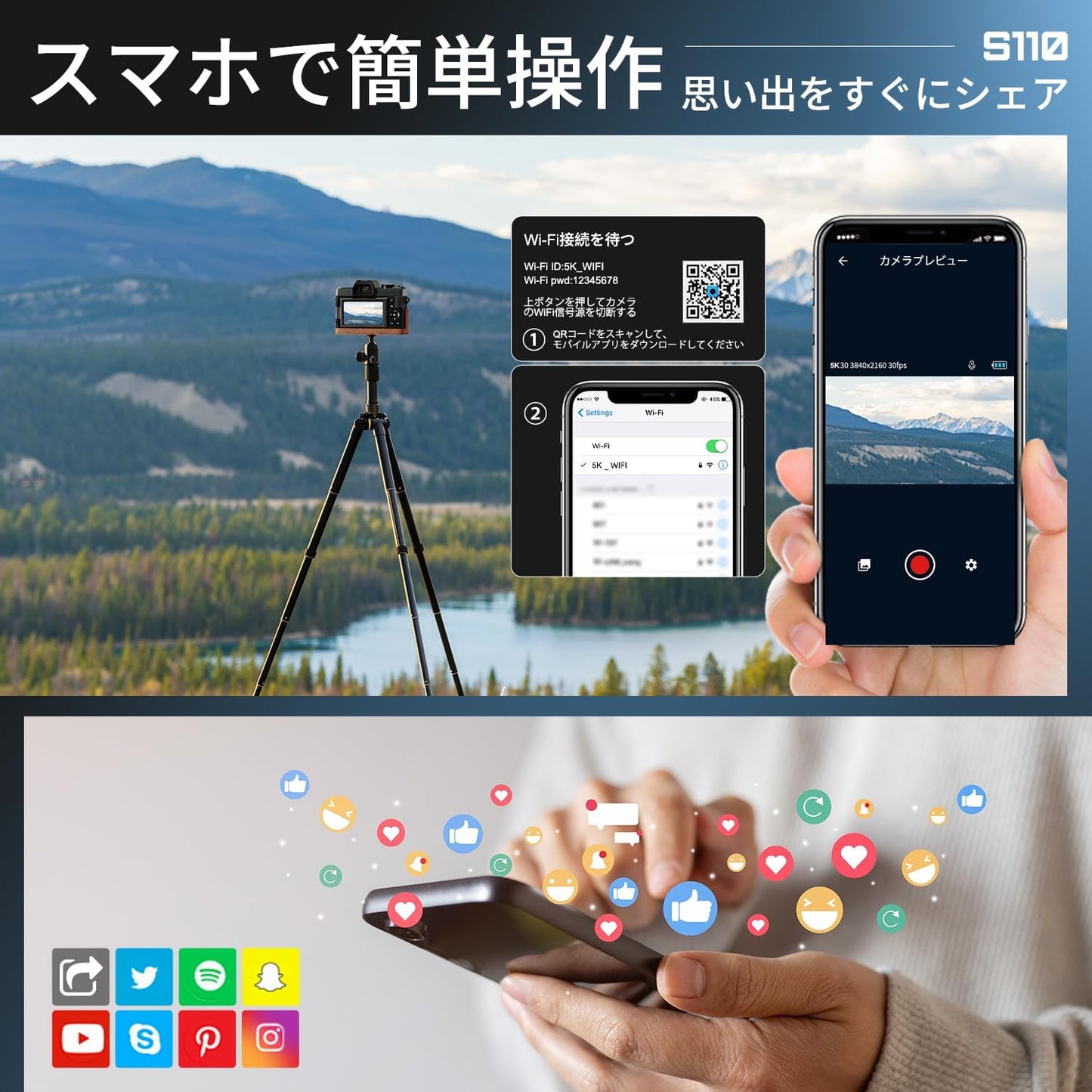 NBD 4K 48MP Digital Camera with Leather Half Case [WiFi App Control, Macro + Wide Angle Lens] 16x Zoom AF Function SLR Camera | LED Flash & Webcam Function | 32GB Micro SD Card & 2 Batteries Included