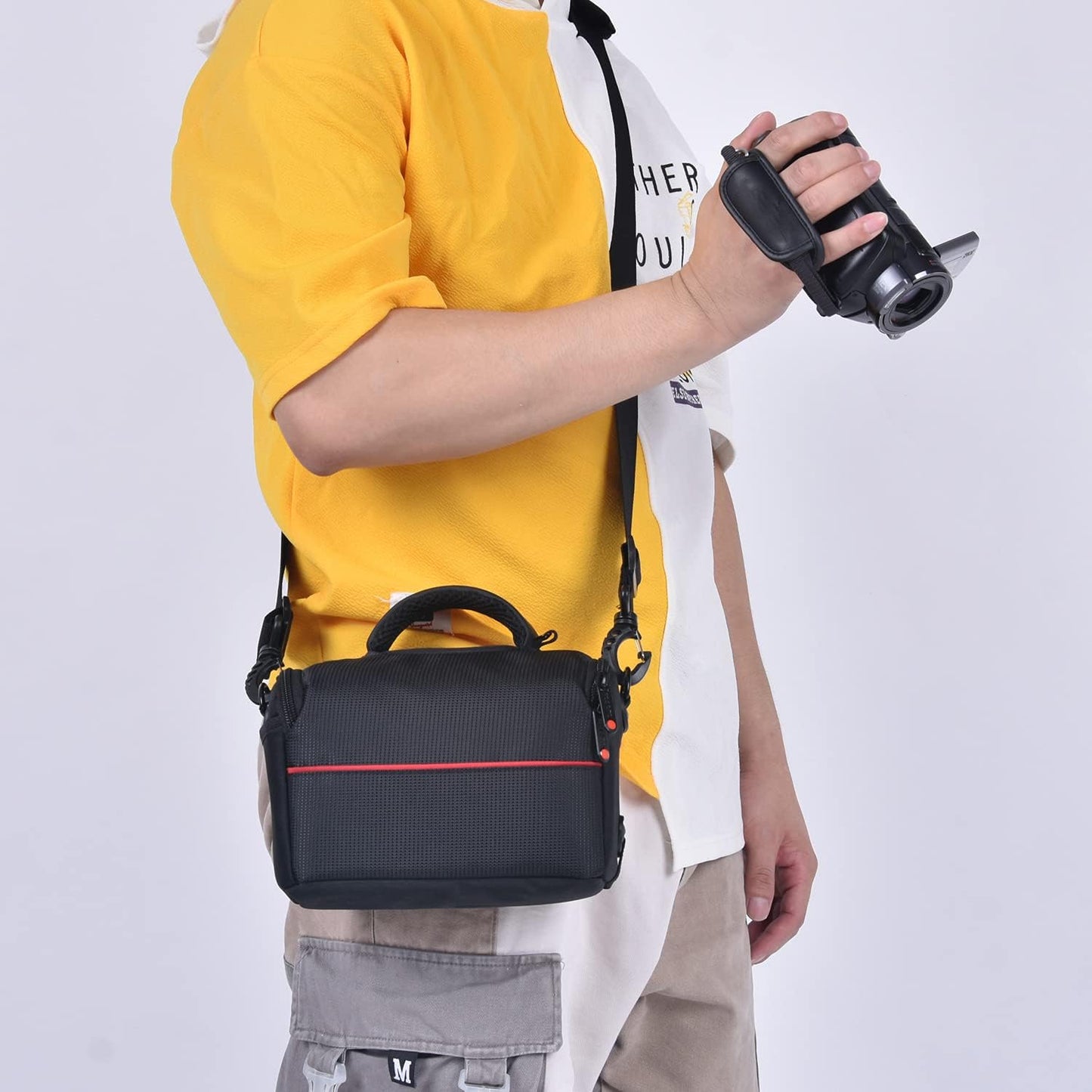 FOSOTO Compact Camera Bag SLR Camera Case with Rain Cover Waterproof Dual Camera Case with Shoulder Strap for Canon EOS M50 PowerShot SX420 SX430 SX70 SX50 SX30IS Soni a6400 RX10 DSC-H300 Nikon