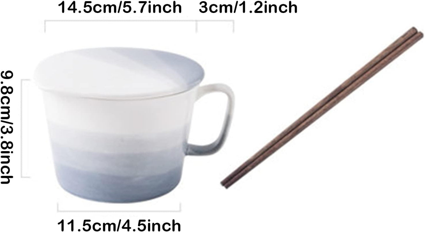 Soup Rice Bowl, Ramen Bowl with Chopsticks Lid Creative Ceramic Instant Noodle Bowl Soup Bowl with Handle for Cereal Rice Ramen Udon