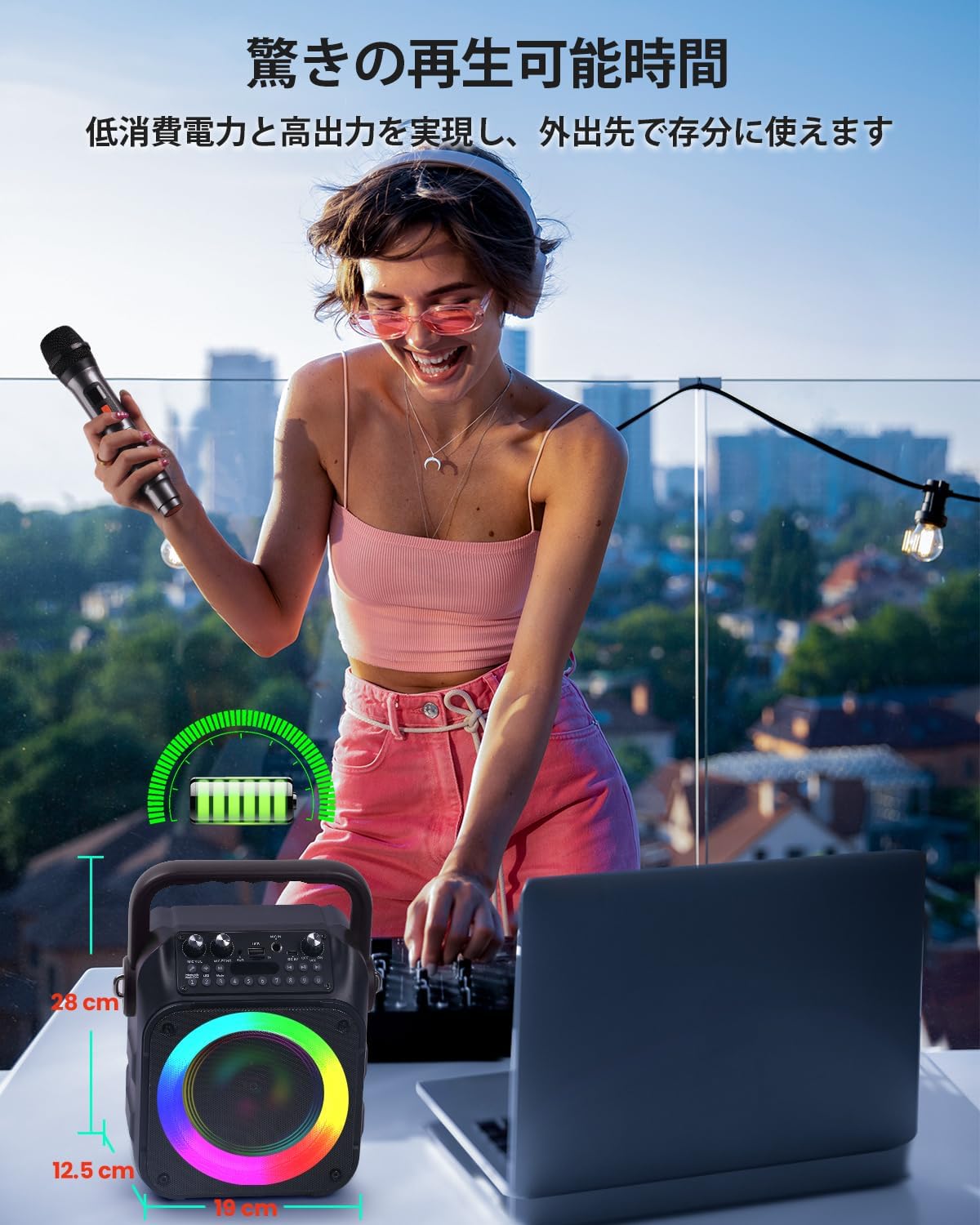 Speaker Set for Karaoke Home Use, Amplifier, Karaoke Microphone, 2-Piece Bluetooth 5.0 Compact PA Set, Karaoke Machine, Portable Speaker with SD Card, USB, AUX, Android Compatible for Home Parties