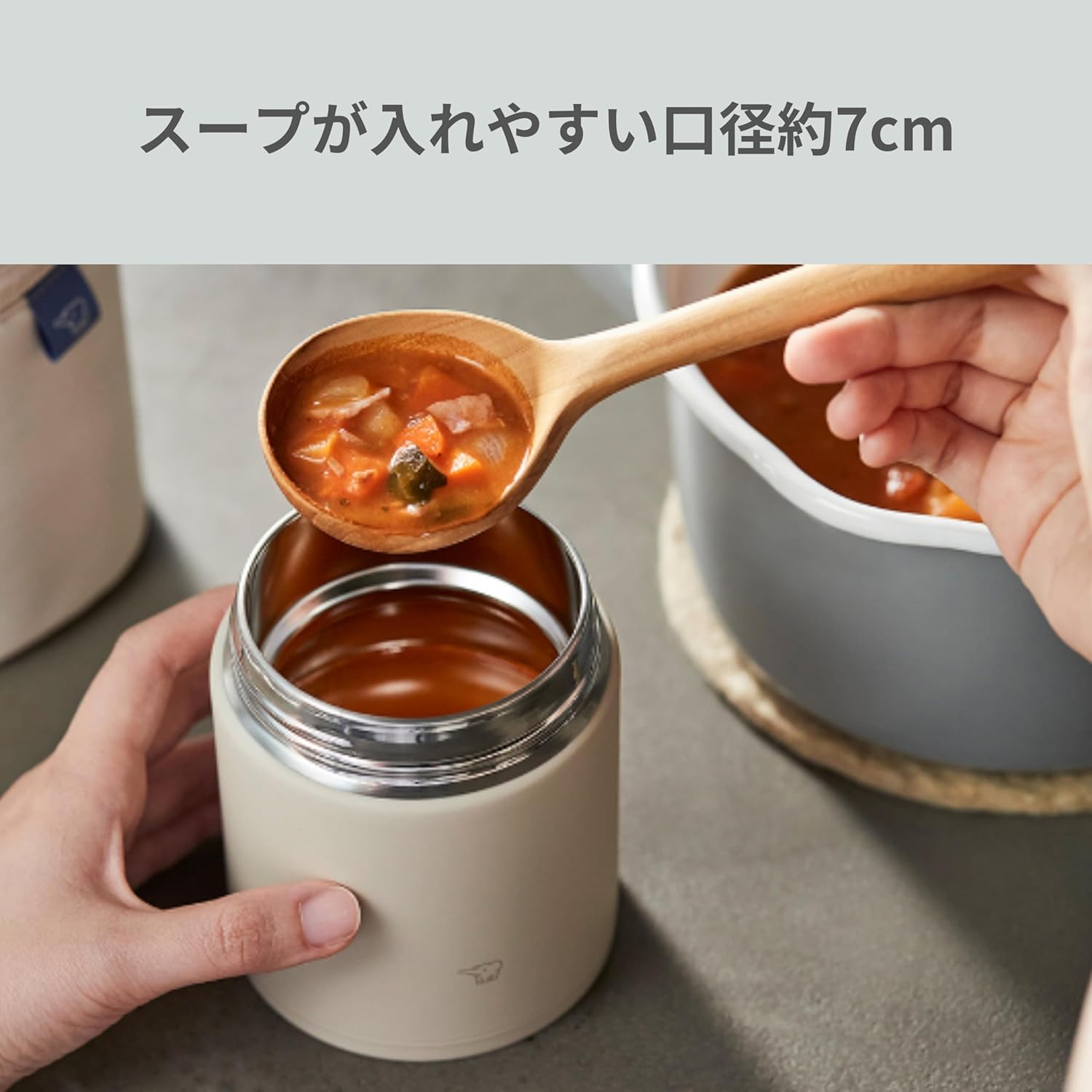 Zojiroshi Soup Flask 400ml Large Tea Bowl Size 【Keeps Food Warm and Cold】 Bento Wide Mouth Ice Gray SW-KA40-HL