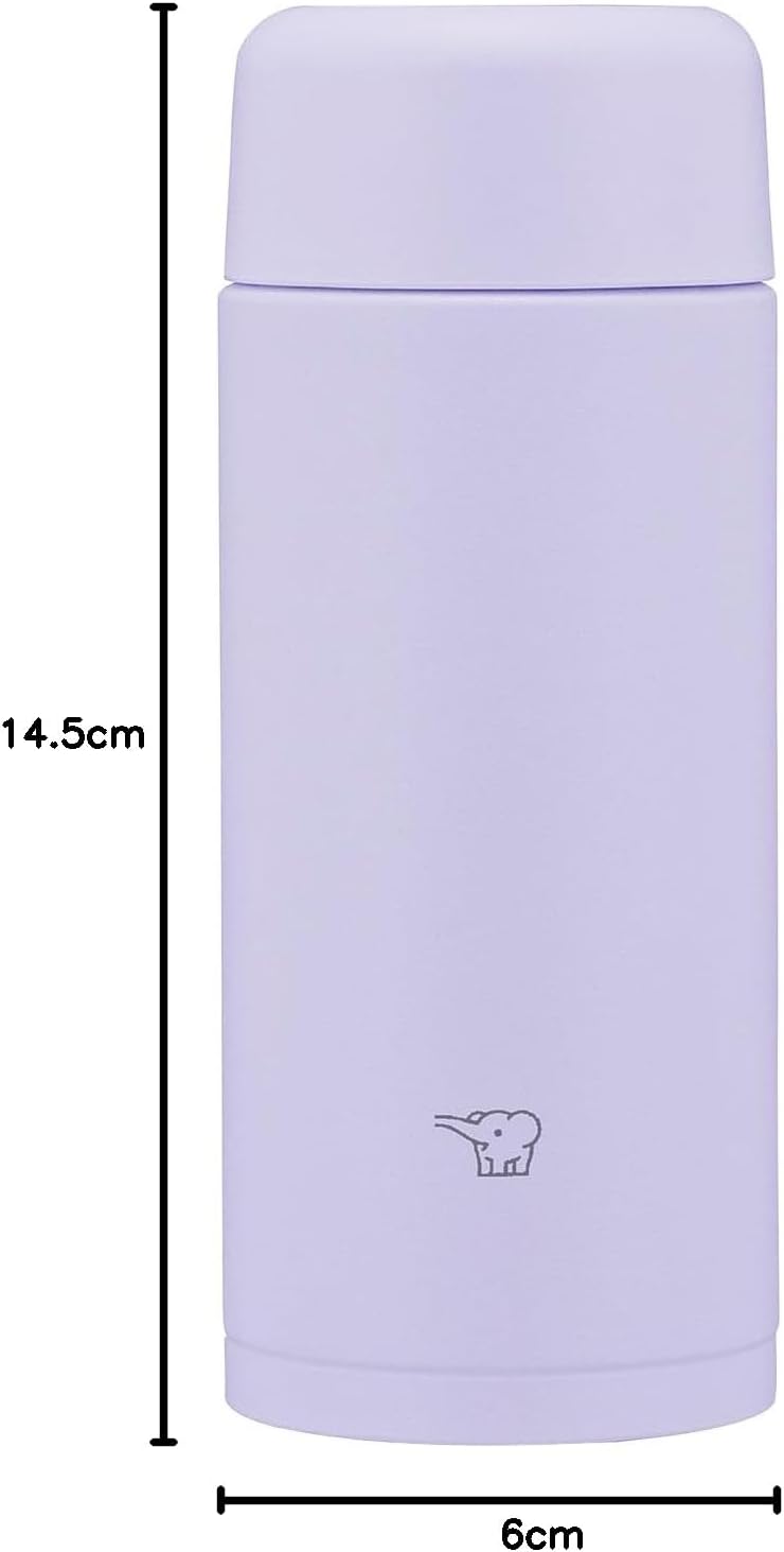 Zojirushi SM-MS25-VM Stainless Steel Water Bottle, Small Capacity, 8.5 fl oz (250 ml), Compact, Screw Type, Dishwasher Safe, Seamless Stopper, Only 2 Pieces, Lilac Purple