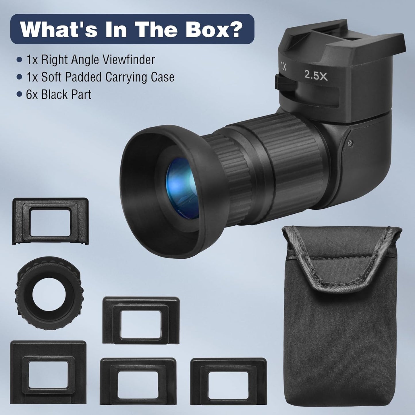 Tydeux Right Angle Viewfinder - 360° Rotation and 1X / 2.5x Magnification Camera Viewfinder with 6 Mount Adapters for Canon Nikon Pentax, Minolta, Dynax, Samsung and More