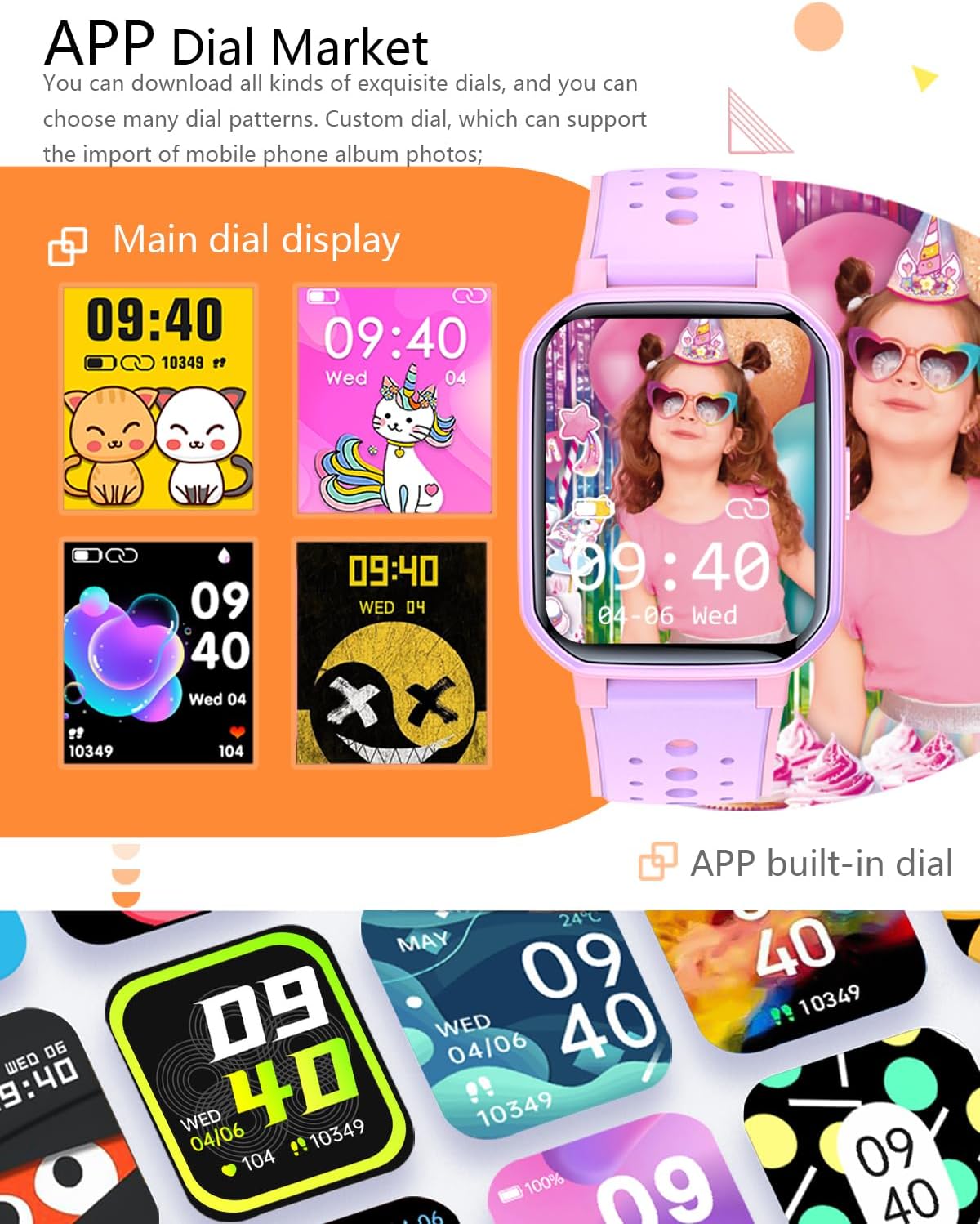 Kids Smart Watch Girls Boys Children Fitness Tracker Watch Kids Smart Watch 1.54 Inch DIY Dial 20 Sports Modes Gaming Pedometer IP68 Waterproof Multilingual Multi-language Multi-Function with Japanese