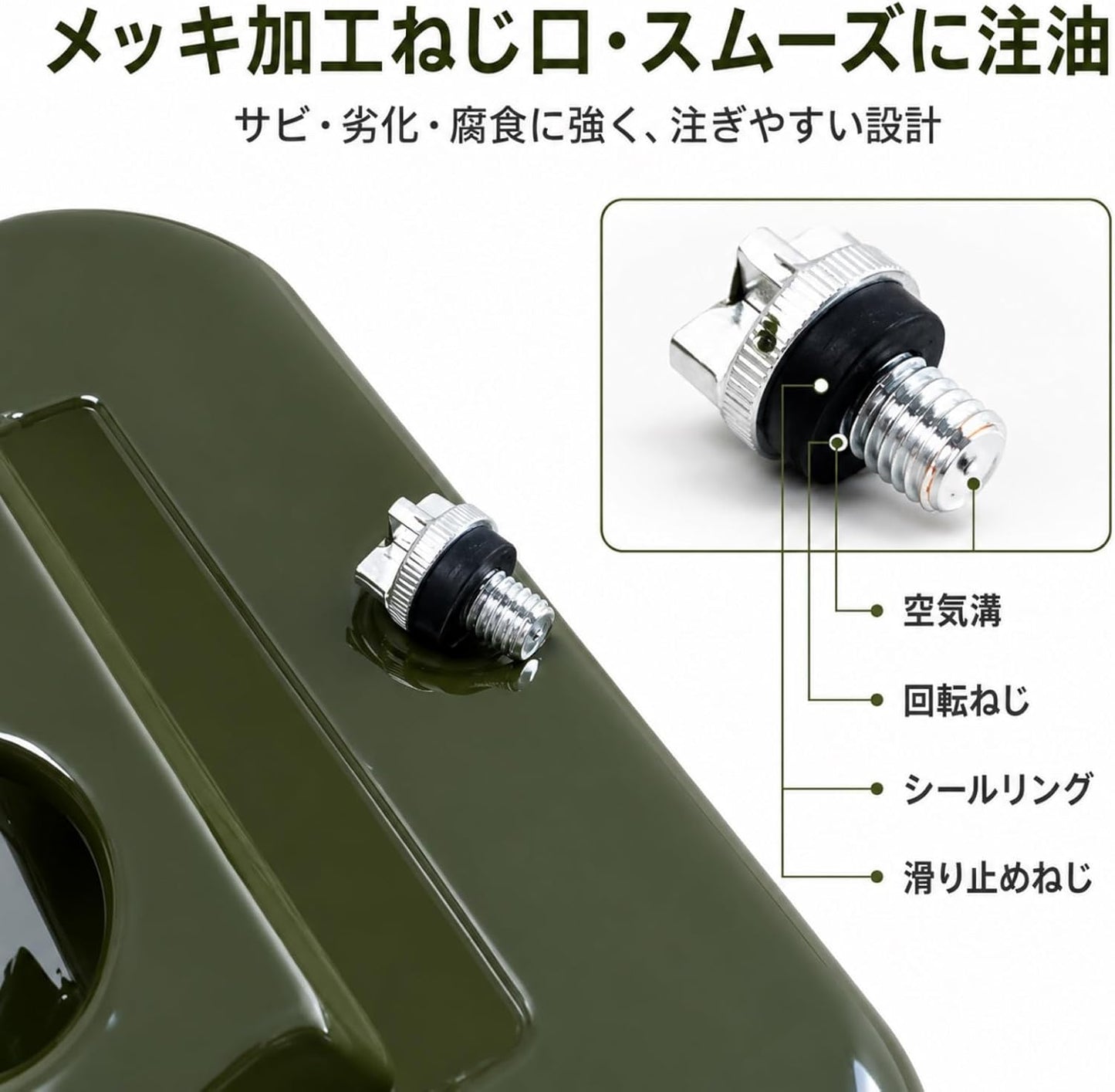 燃料携行缶 20L, 25L, 30L, 35L, 40L 201ステンレス製 ジェリ缶型 ガソリンタンク フィルター内蔵給油ノズル・エア抜きバルブ・三本バー取っ手・キャップ付き 大口径注ぎ口 溶接補強 漏れに配慮した密閉構造 車載用 予備燃料容器 バイク 車 船舶 農機具 発電機 キャンプ ガレージ 倉庫 屋外作業(40L)