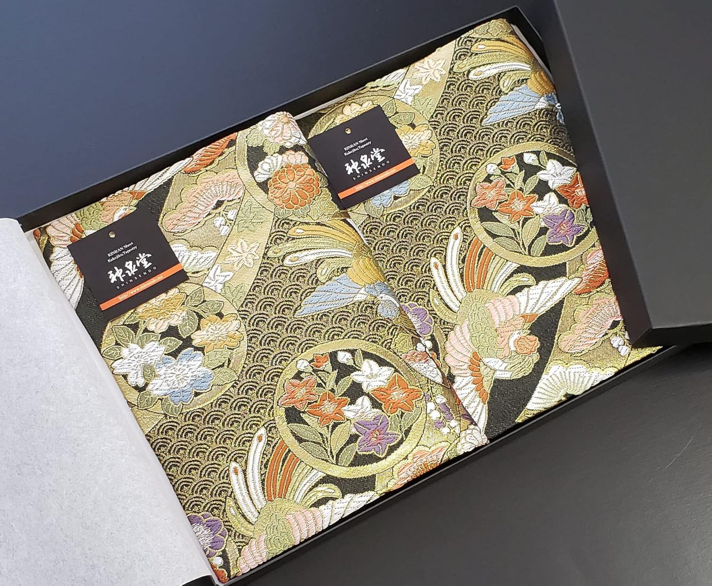 Comes Boxed and Ready to Use as a Present, Japanese Gift for Foreigners, Kimono, Obi-Style Japanese Tea Mat Set of 2, All Over Pattern (Asuka)