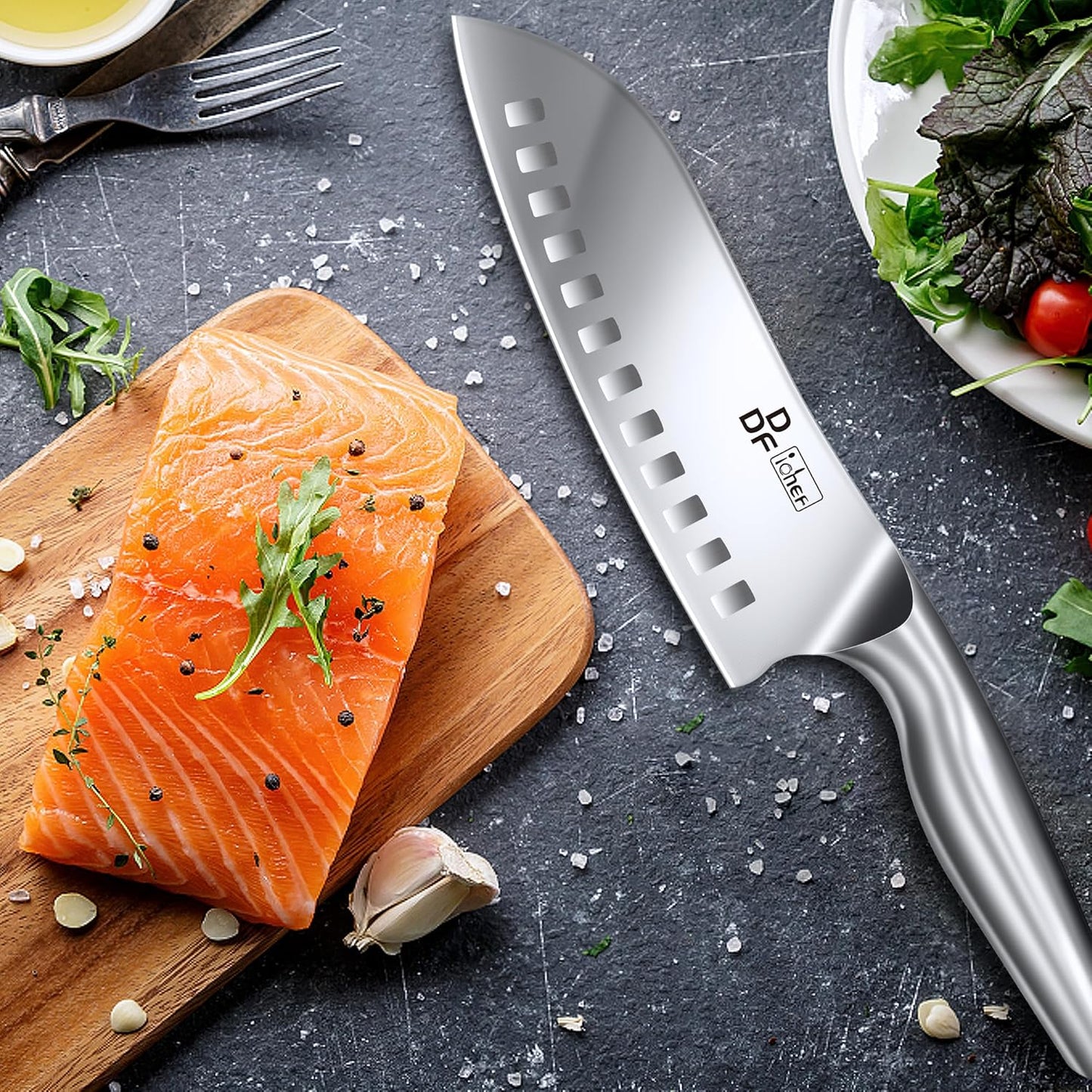 DDF iohEF Knife, Santoku Knife, 6.5 inches (165 mm), All-Purpose Chef's Knife, Non-Slip Handle, Extremely Sharp and Rustproof, Upgrade Version of German High Carbon Steel, Suitable for Cutting Kitchen