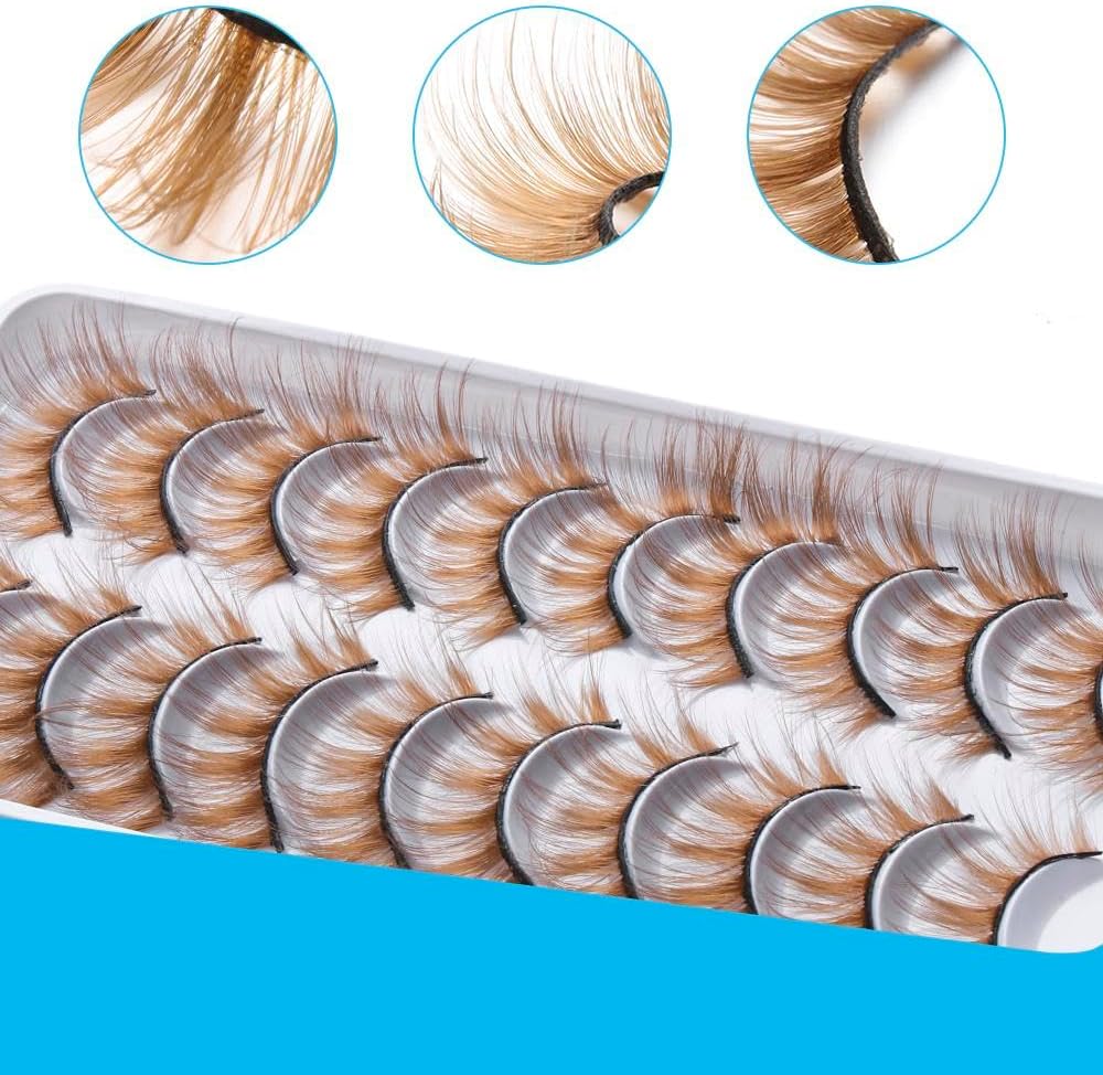 10 Pairs False Eyelashes Brown Natural False Eyelashes Fluffy Cat Eye Mink Eyelashes Volume Long Fluffy False Eyelashes