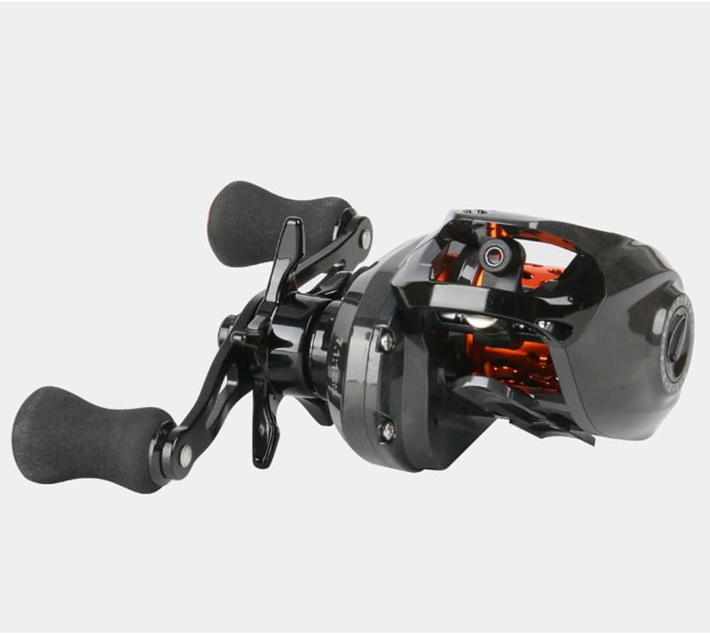 yu409 Bait Reel, Lightweight, Carbon Body, 7.1:1, High Speed Gear Ratio, Fishing Reel, 10 Levels Magnetic Brake, CNC Spool, Smooth Rotation, Black and Orange, For Lure Fishing, Sea Bass