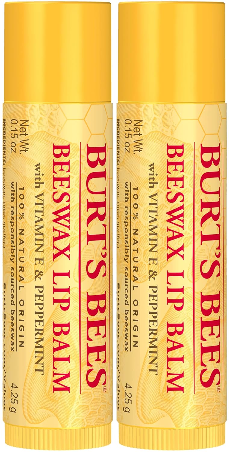 Burt's Bees Bálsamo labial – Cera de abeja original, hidratante labial con cera de abejas de origen responsable, sin tinte, tratamiento acondicionador de origen natural, 2 tubos, 0.15 onzas.