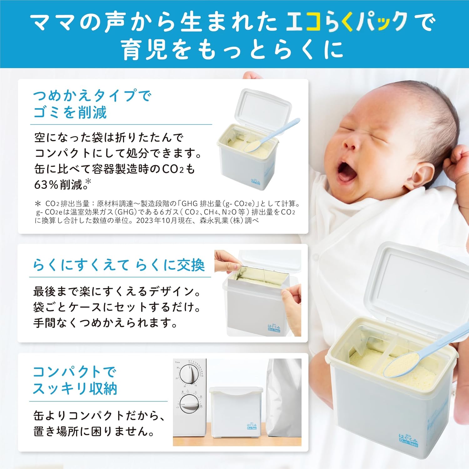 Morinaga Hagukumi Eco Raku Pack First Set, 28.2 oz (800 g) (400 g x 2 Bags) (Replacement Type Milk Powder) (Newborn Babies, 0 Months - 1 Years)
