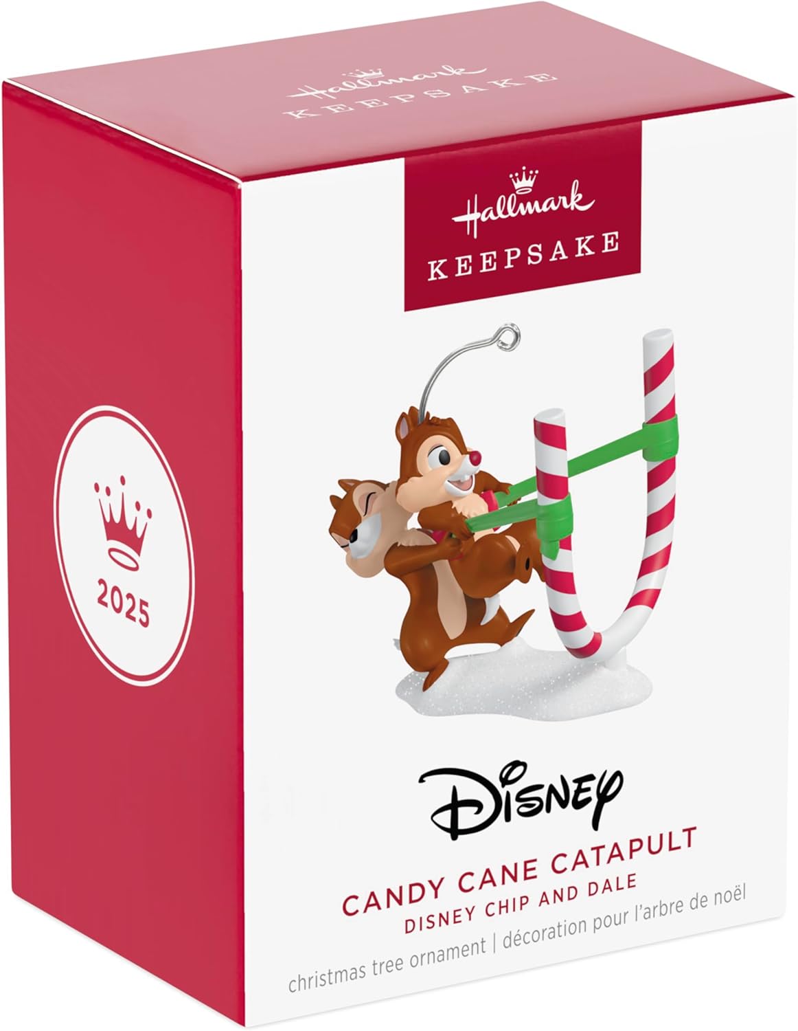 Hallmark Keepsake Adorno de Navidad 2025, catapulta de bastón de caramelo de Disney Chip y Dale, regalos para fanáticos de Disney