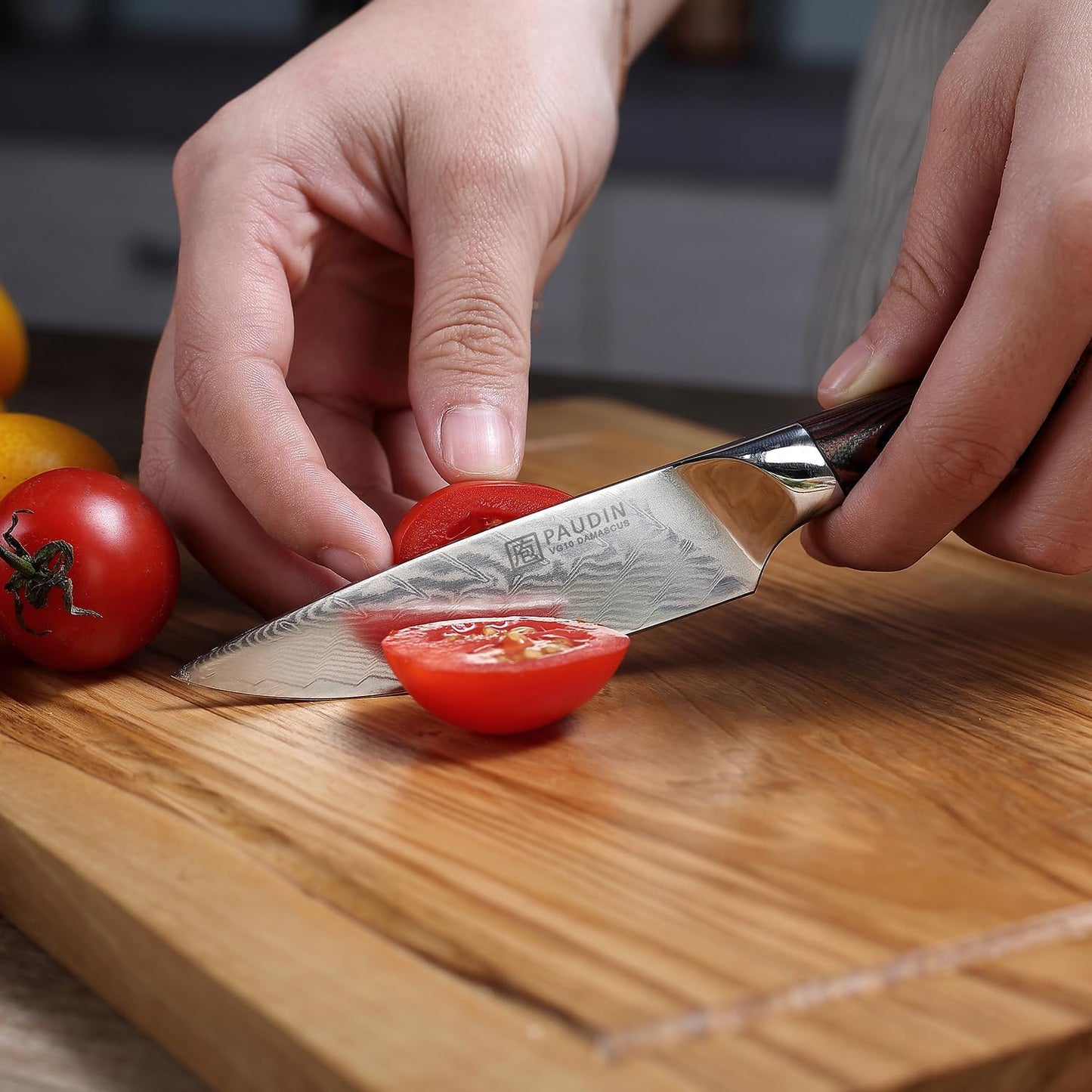 PAUDIN Petty Knife Cake Knife 90mm Paring Knife Damascus Knife 67 Layers VG10 Stainless Steel G10 Handle Double Edge Left Hand Fruit Knife Bird Feather Luxury Knife Birthday Wedding Gift Gift