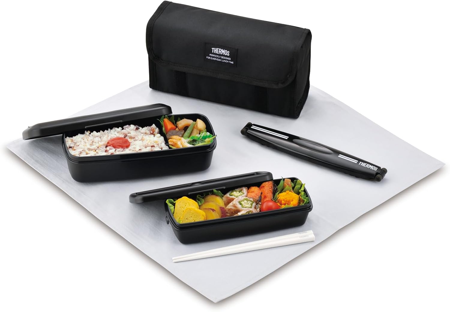 Thermos DJB-906W DPBK 2-Tier Fresh Lunch Box, 30.4 fl oz (900 ml), Deep Black