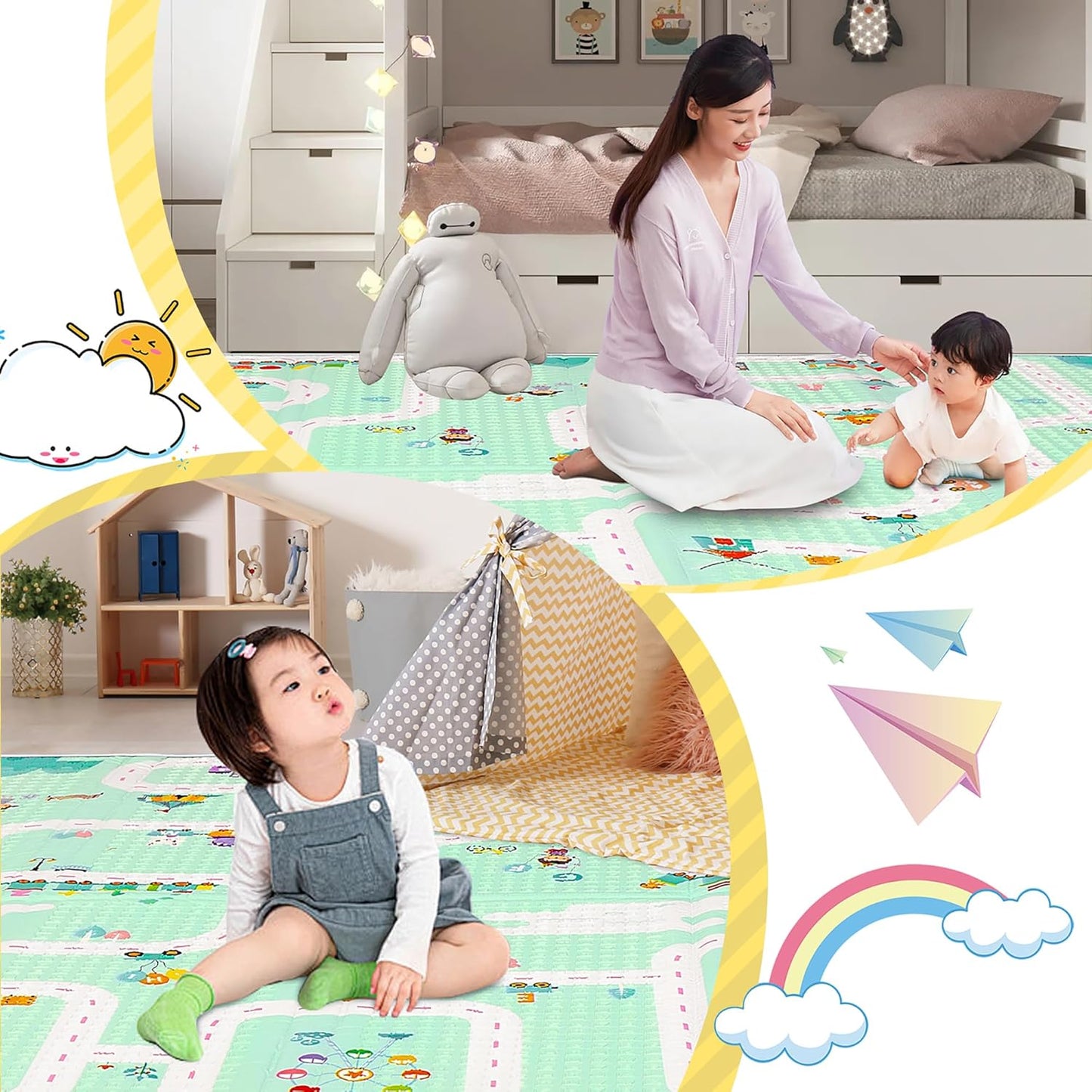 Play Mat - Artake Baby Play Mat, Easy Storage, Joint Mat, Thick, Foldable, Waterproof, Soundproofing Mat, Baby Mat, Nap Mat, Bear Animals 7.9 x 70.9 x 7.1 x 2