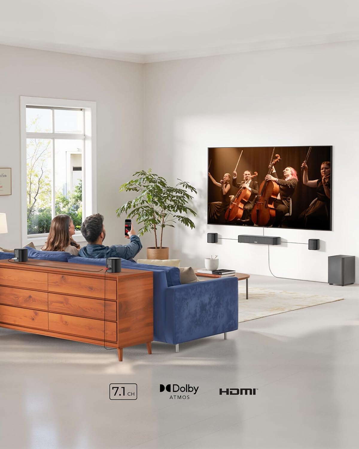 ULTIMEA 7.1ch Soundbar Dolby Atmos 350W with BassMX, Subwoofer & Surround Speakers, HDMI eARC/Bluetooth/Optical/AUX/USB, APP Control, Heavy Bass, Home Theater Speaker, Ideal for Movies/Games/Music