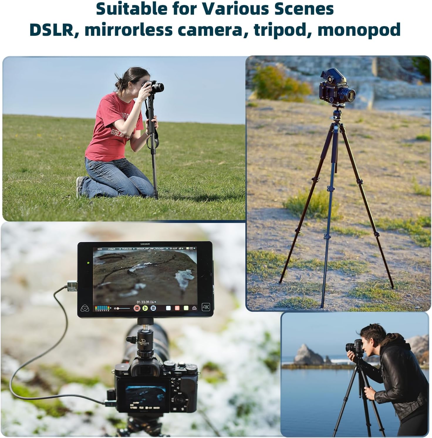 AFAITH Camera Tripod, Travel Tripod, 360 Degree Ball Head Monopod, Adjustable Monopod, 4 Tiers, Height 54.4 inches (139 cm), Length 14.4 inches (36.5 cm), Leg Diameter 9.4 inches (24 mm), Reverse