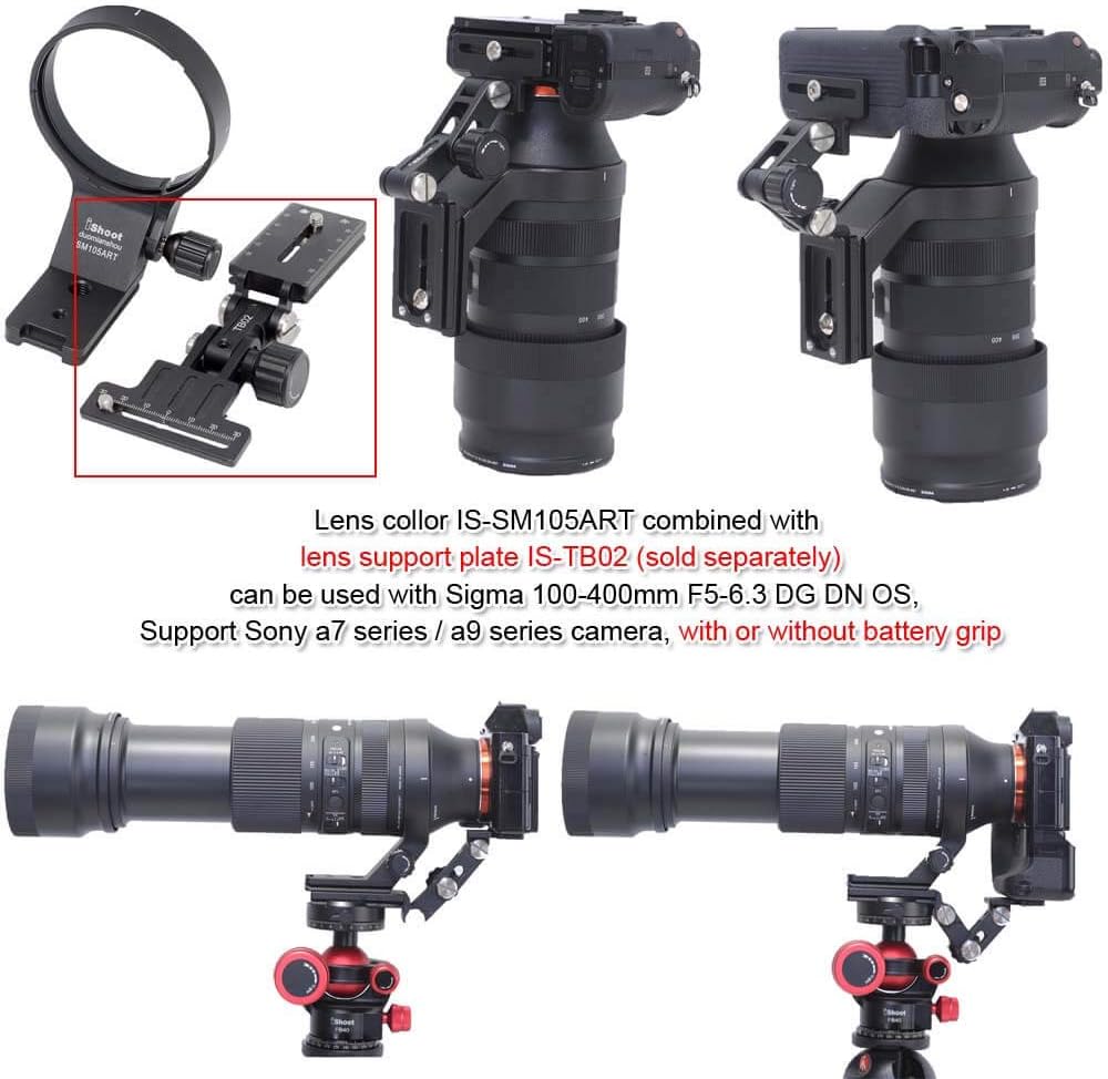 iShoot 82mm Camera Ring Tripod Mount Ring, Lens Support Collar, Lens Bracket Collar, Tripod Socket, Sigma 100-400mm f/5-6.3 DG DN OS & Sigma 105mm f/1.4 DG HSM Art, Bottom Quick Release Plate with 1/4