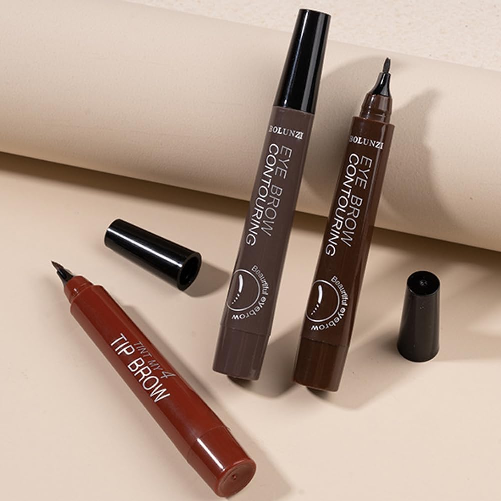 Eyebrow 4d Liquid Eyebrow Pencil No Fall Micro Fork Tip Liquid Long Lasting Natural Eye Makeup Waterproof Cosmetic Makeup Pen 4 Tip Eyebrow,4 Tipped Precise Brow Pen, Tiny My 4 Tip Brow(02# Dark