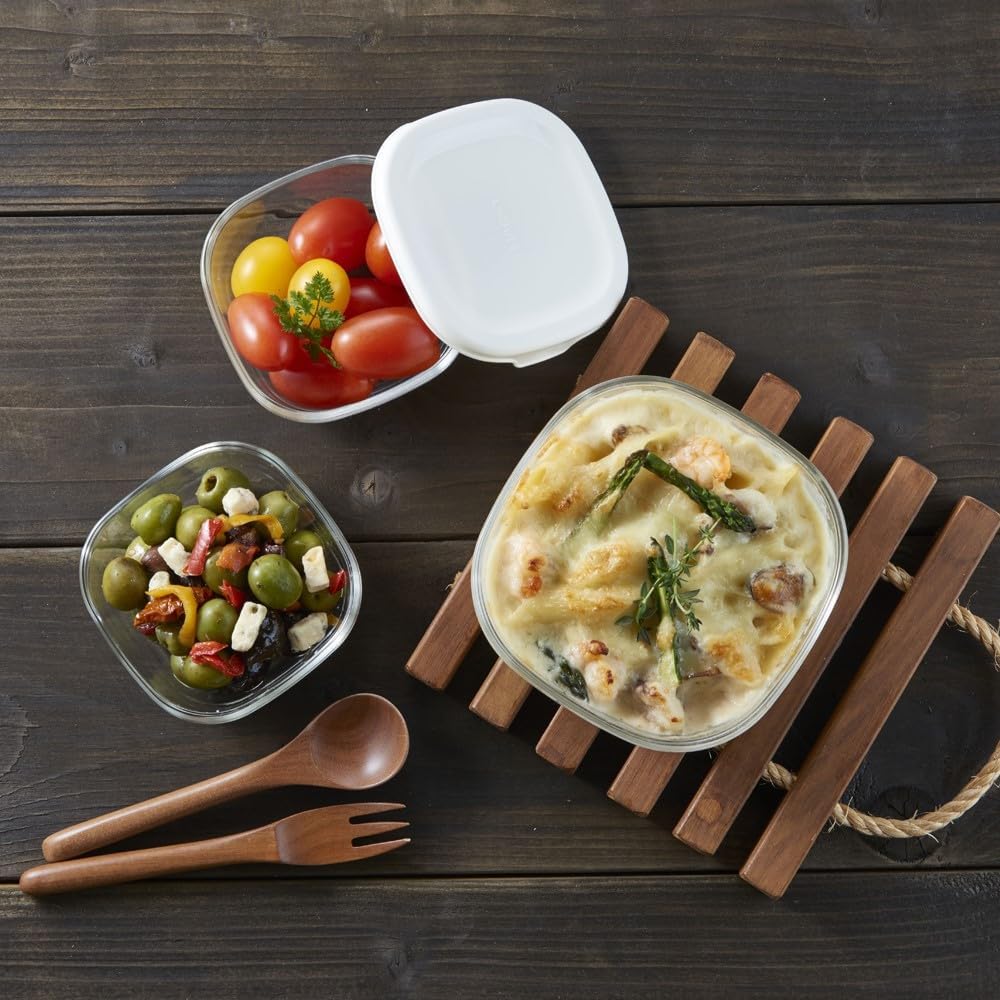 HARIO KST-2012-OW Heat Resistant Glass Storage Containesr, Made in Japan, White, 3 Pieces