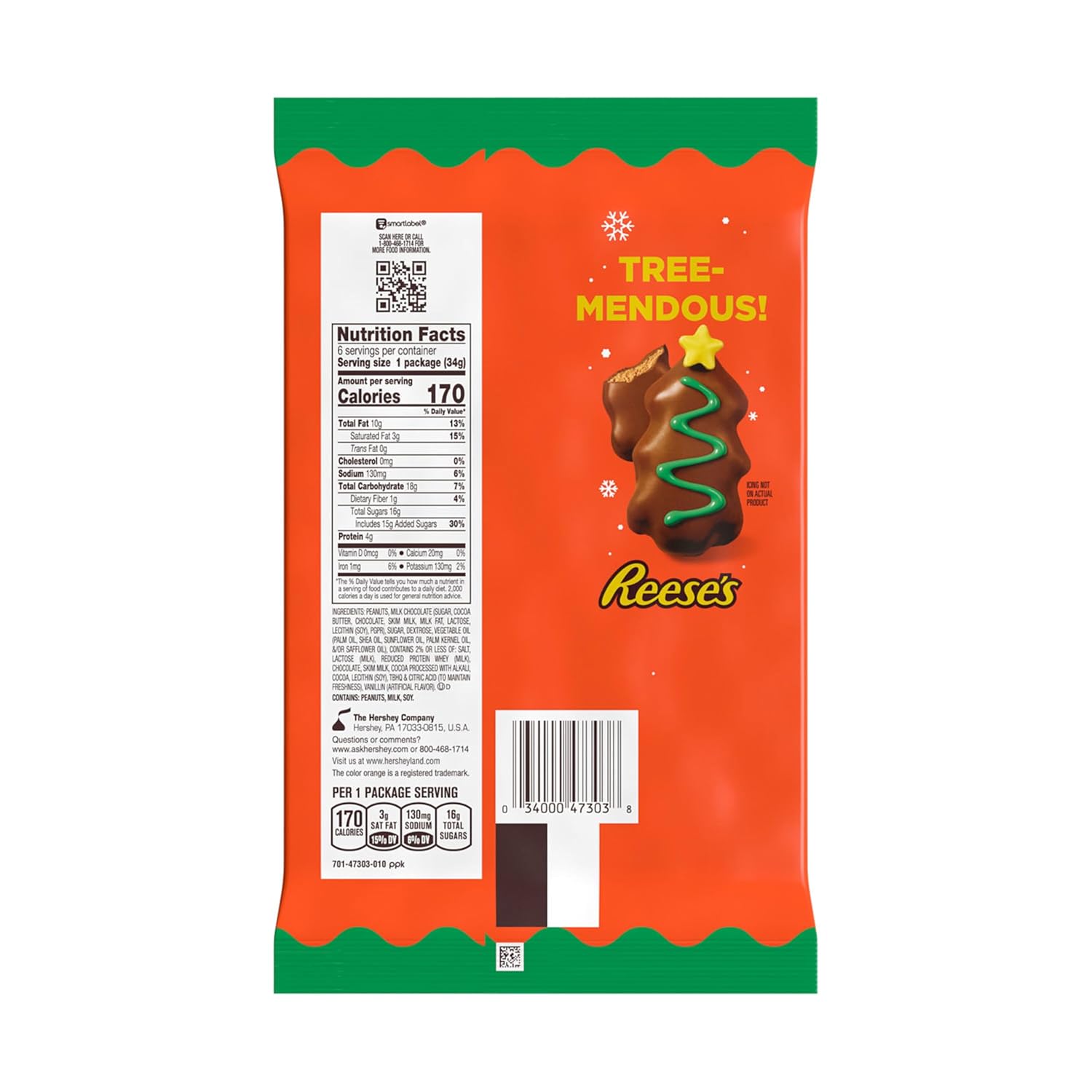 REESE'S Dulces de chocolate con leche y mantequilla de maní, Navidad, paquetes de 1.2 onzas (6 unidades)