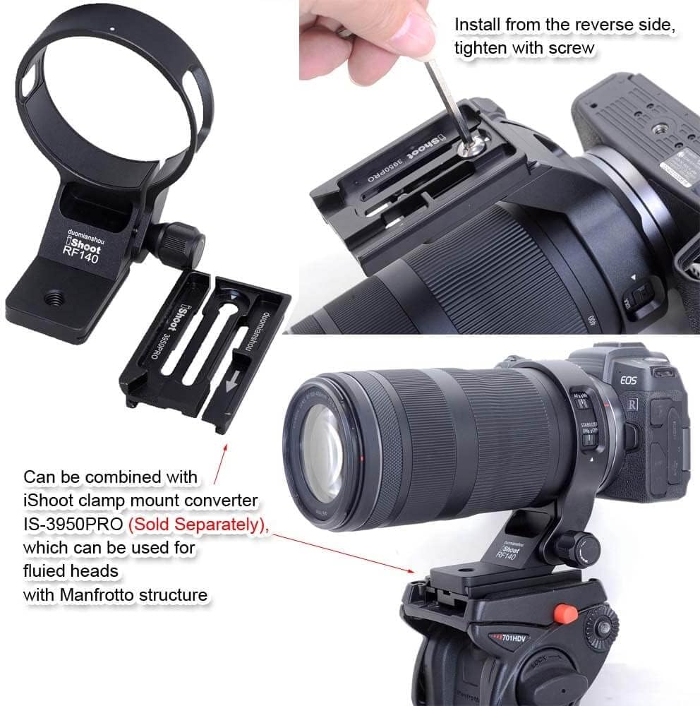 iShoot Metal Camera Ring Tripod Mount Ring, Lens Support Collar, Lens Bracket Collar, Tripod Socket, Compatible with Canon RF 100-400mm f/5.6-8 IS USM, Bottom is Quick Release Plate with 1/4 3/8 Screw