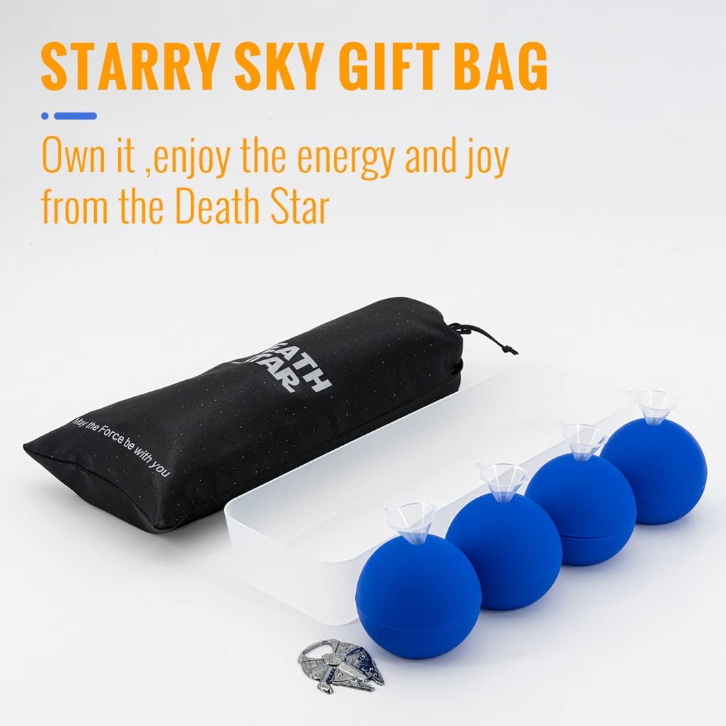 Molde de bola de hielo para whisky, estrella de la muerte, gran regalo de Star Wars para hombres (4 paquetes+1 abridor de botellas + bandeja)
