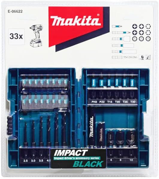Makita Impact Driver Bit Socket Drill Bit 33-Piece Set with Hex Shank 0.25 inch (6.35 mm) Case E-06622 [Parallel Import]
