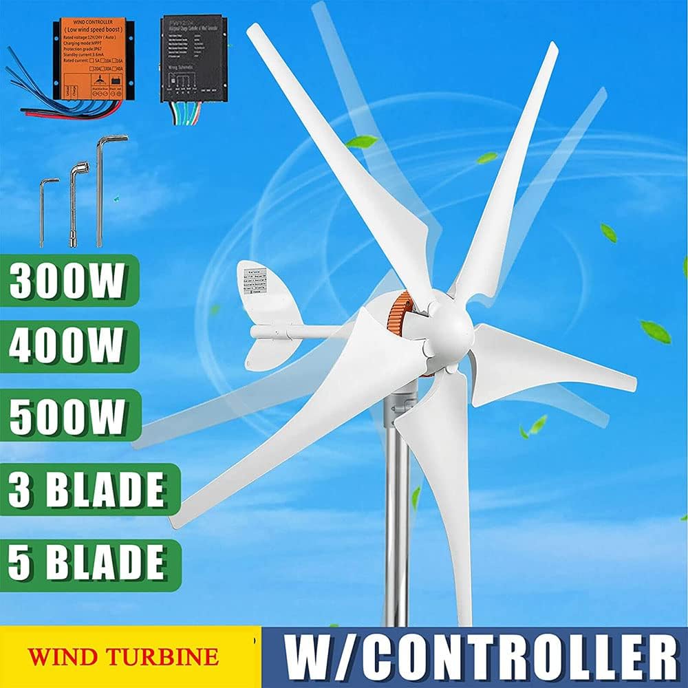 風力タービン、風力タービンジェネレーター 5枚羽根風力タービン 家庭用低騒音高効率、12V (24V)